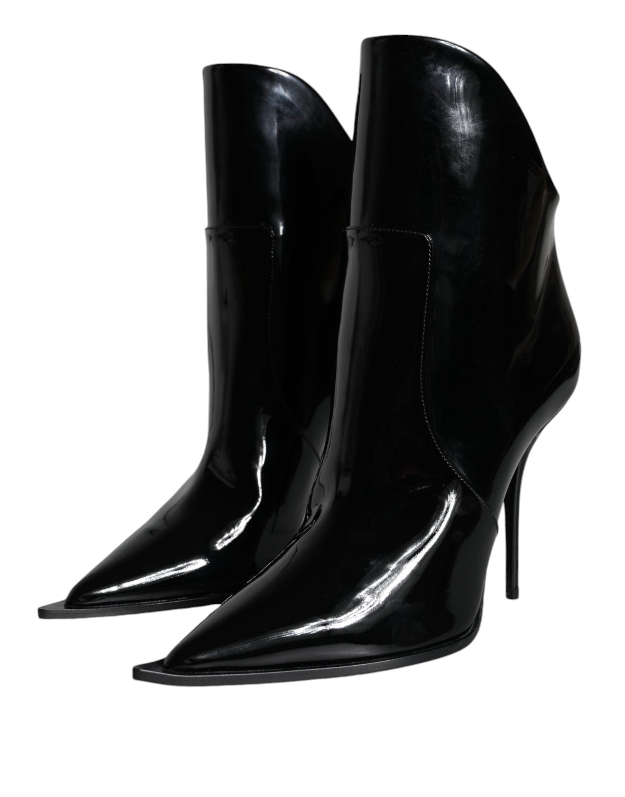 Dolce & Gabbana – Spitze Stiefeletten aus schwarzem Lackleder