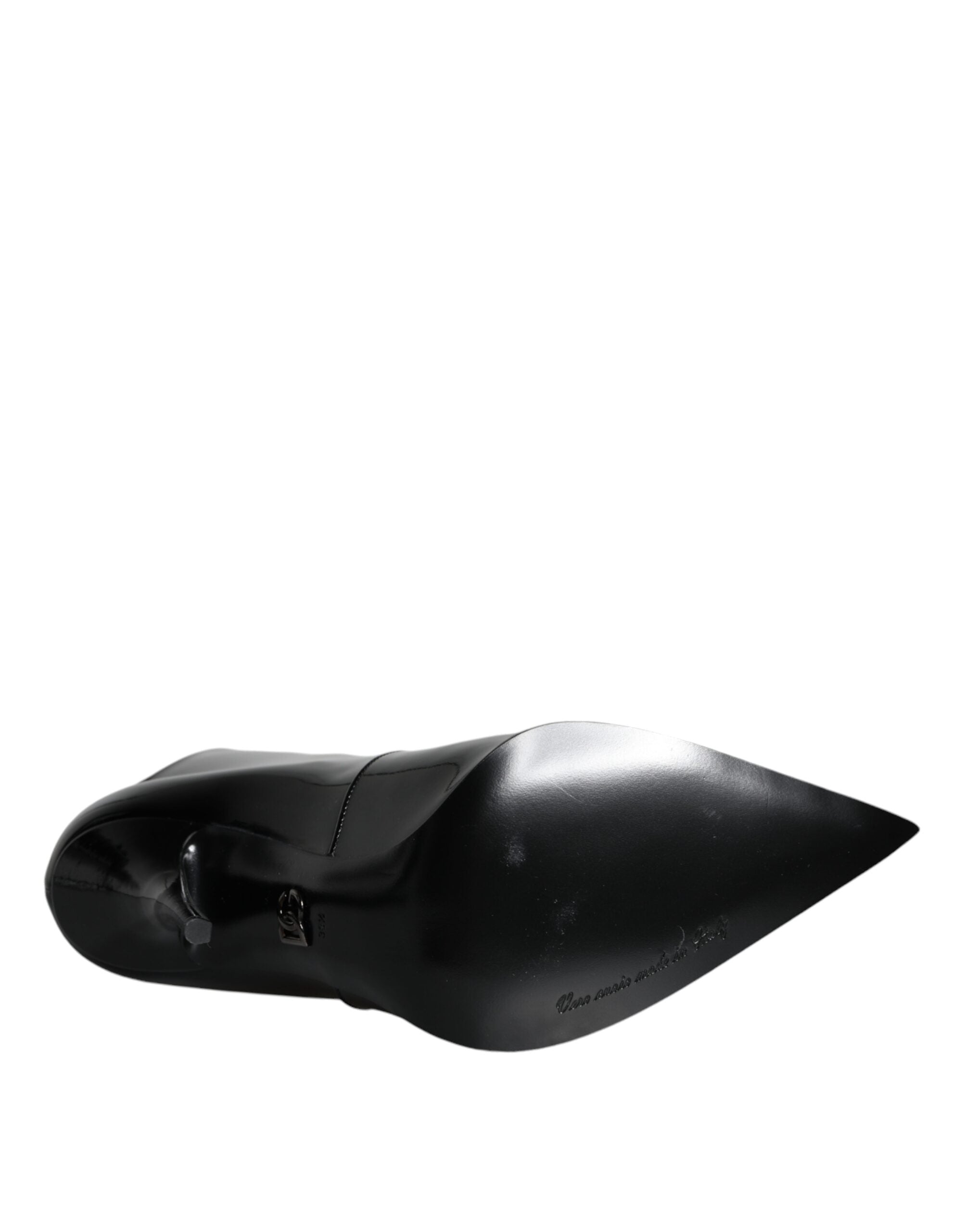 Dolce & Gabbana – Spitze Stiefeletten aus schwarzem Lackleder
