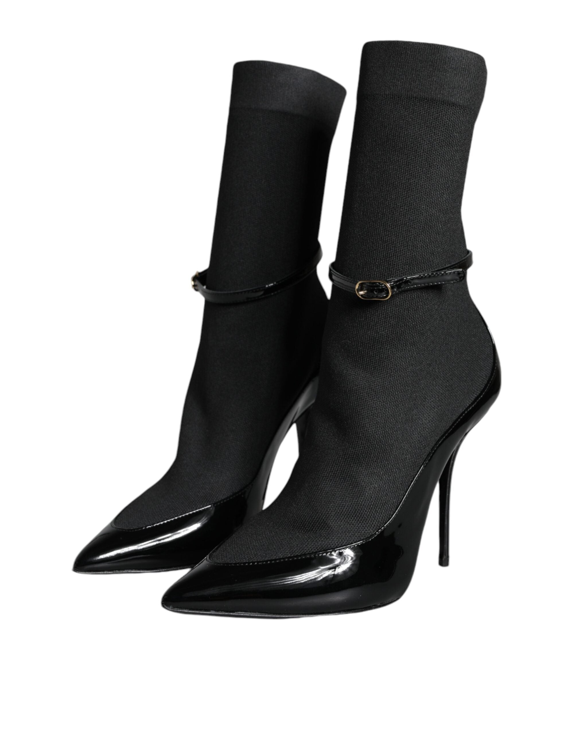 Dolce & Gabbana Schwarze Leder Stilettos Booties Socken Schuhe