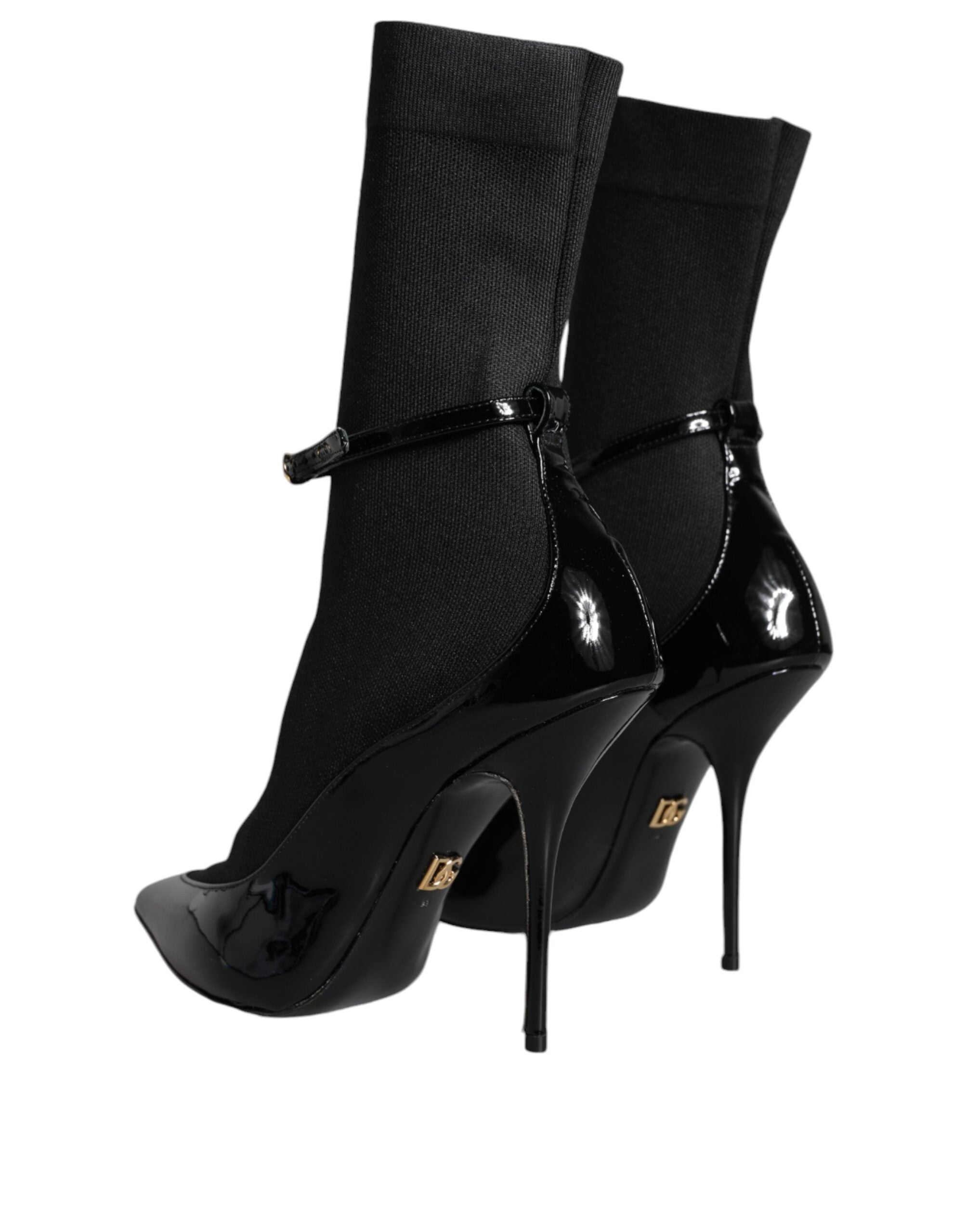 Dolce & Gabbana Schwarze Leder Stilettos Booties Socken Schuhe