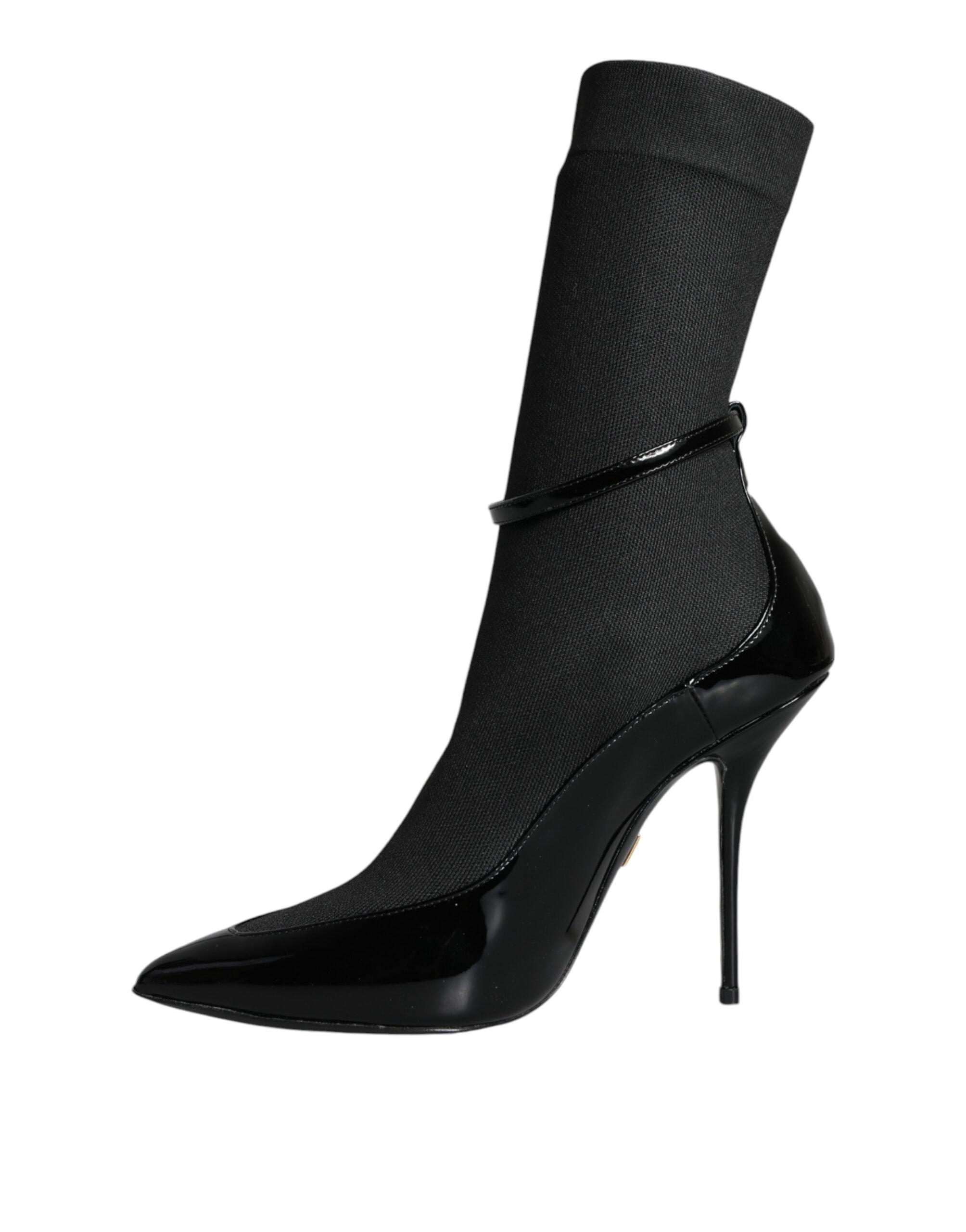 Dolce & Gabbana Schwarze Leder Stilettos Booties Socken Schuhe