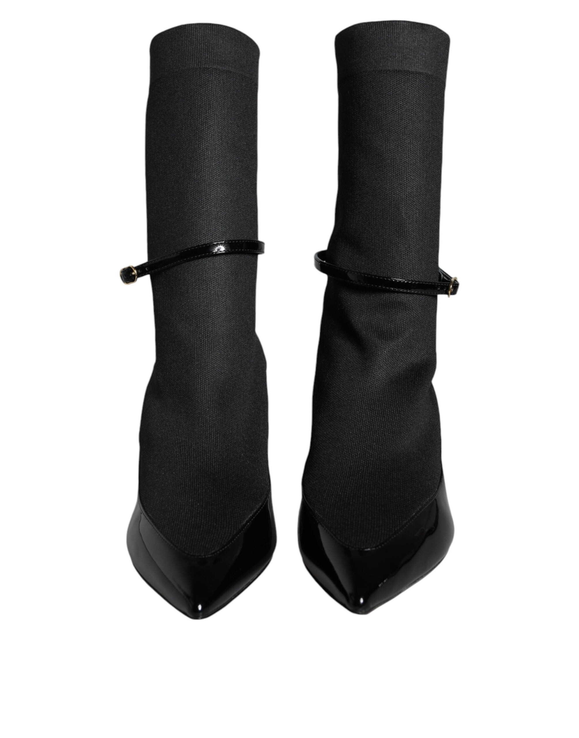 Dolce & Gabbana Schwarze Leder Stilettos Booties Socken Schuhe