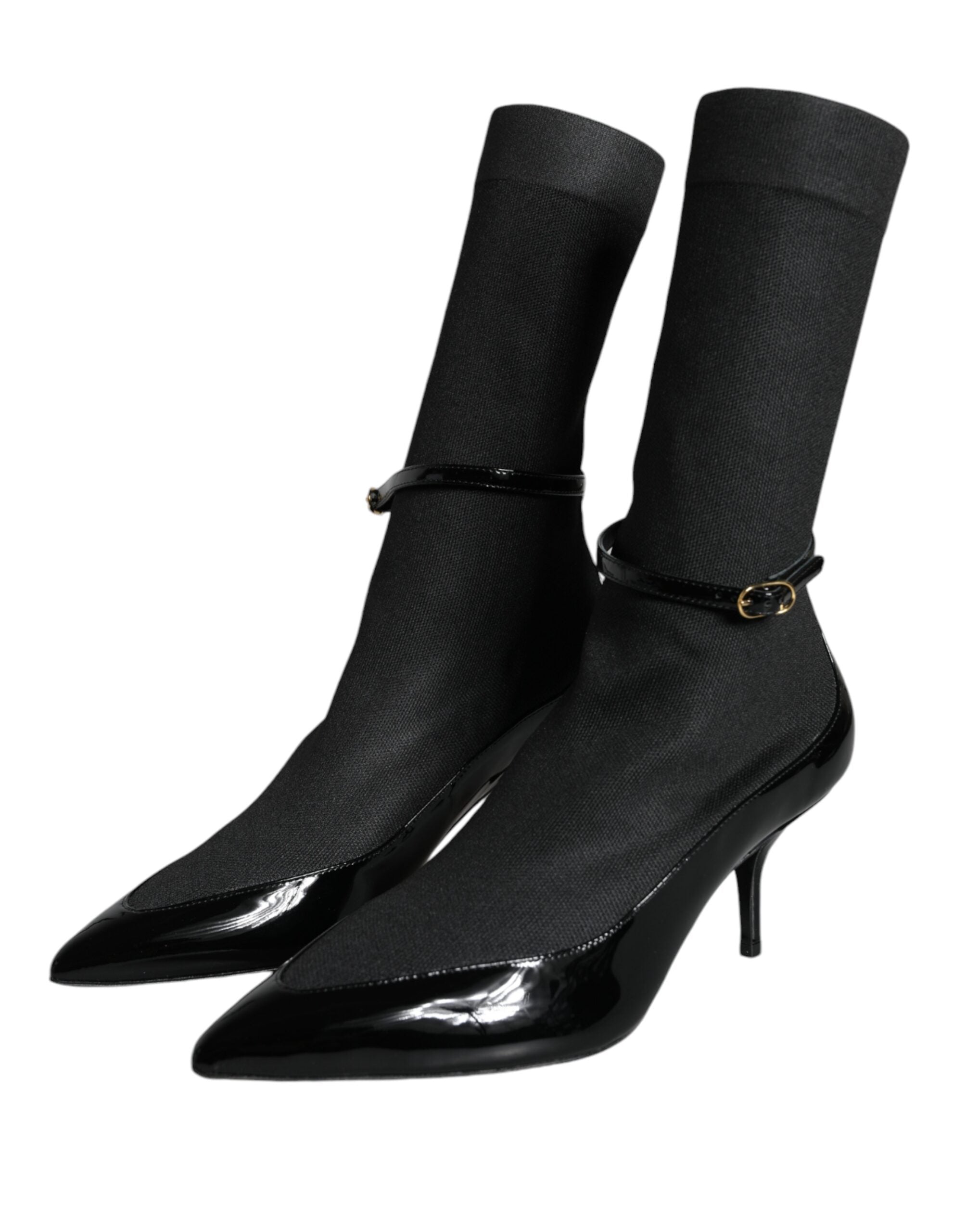 Dolce & Gabbana Schwarze Leder Stilettos Booties Socken Schuhe