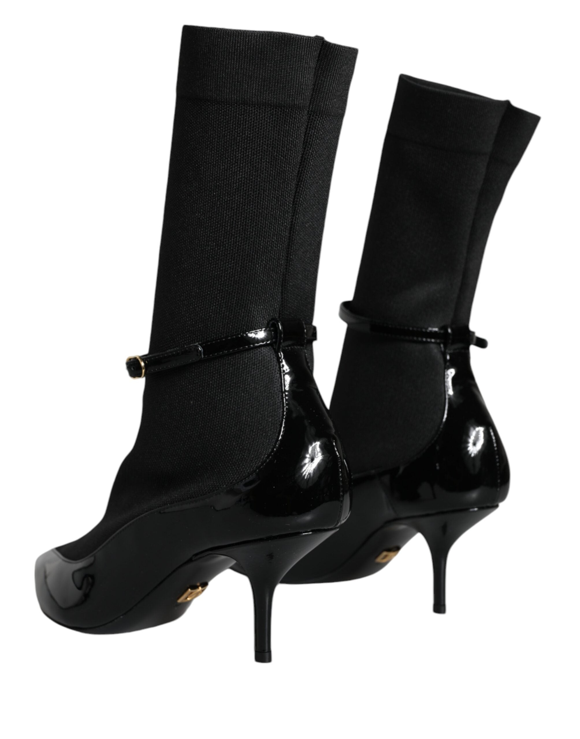 Dolce & Gabbana Schwarze Leder Stilettos Booties Socken Schuhe