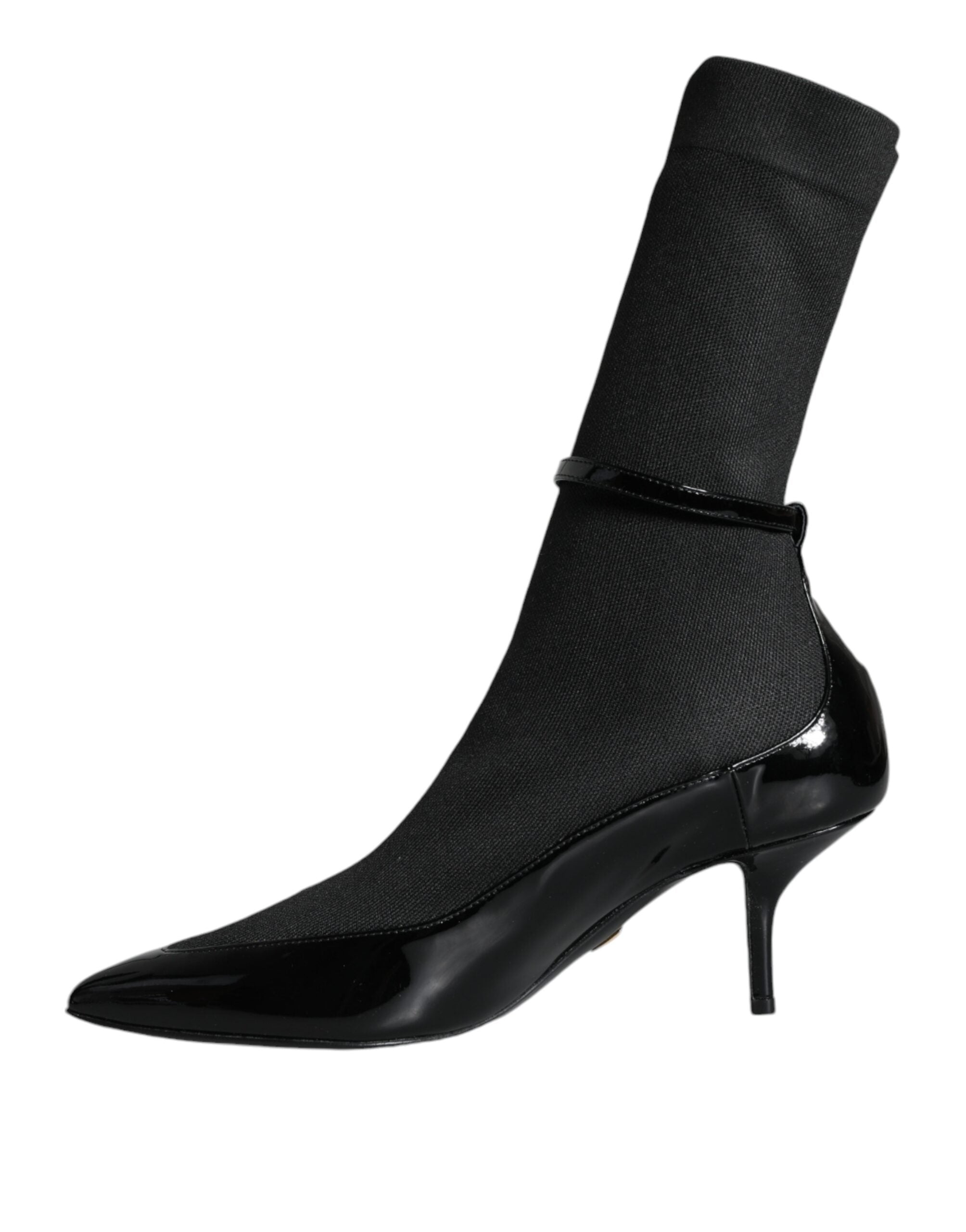 Dolce & Gabbana Schwarze Leder Stilettos Booties Socken Schuhe