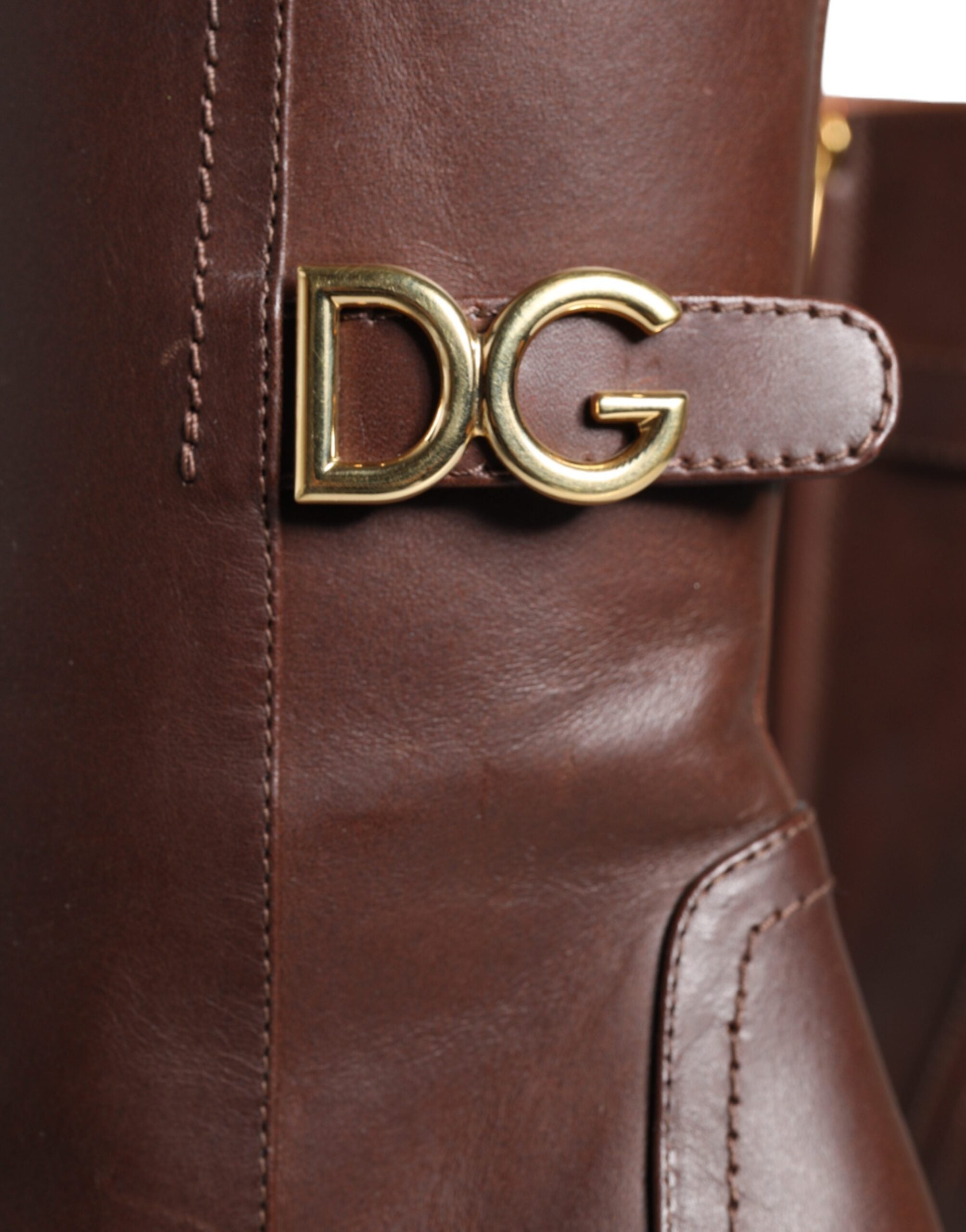 Dolce & Gabbana Braune Leder Heels Halbhohe Stiefel Schuhe