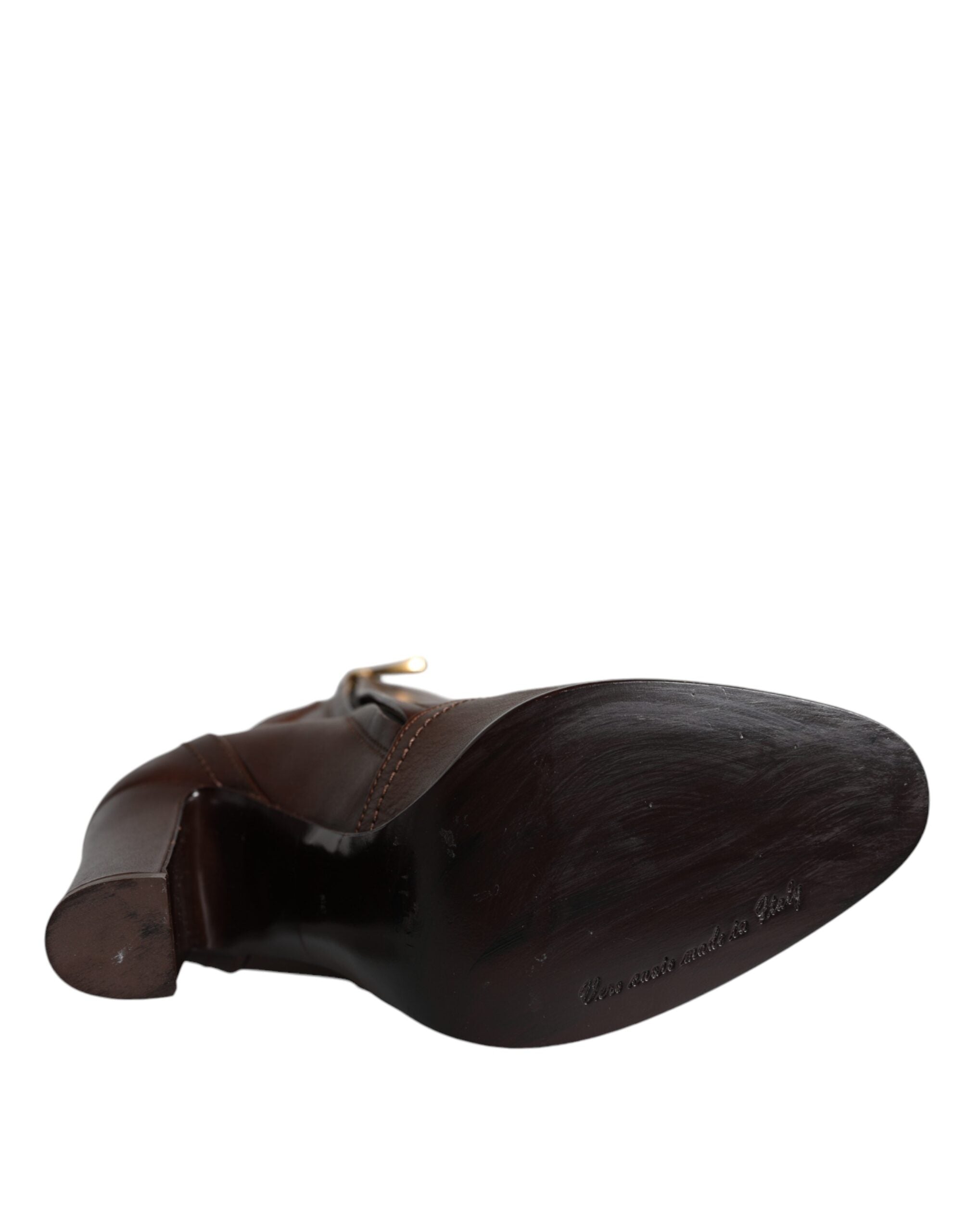 Dolce & Gabbana Braune Leder Heels Halbhohe Stiefel Schuhe