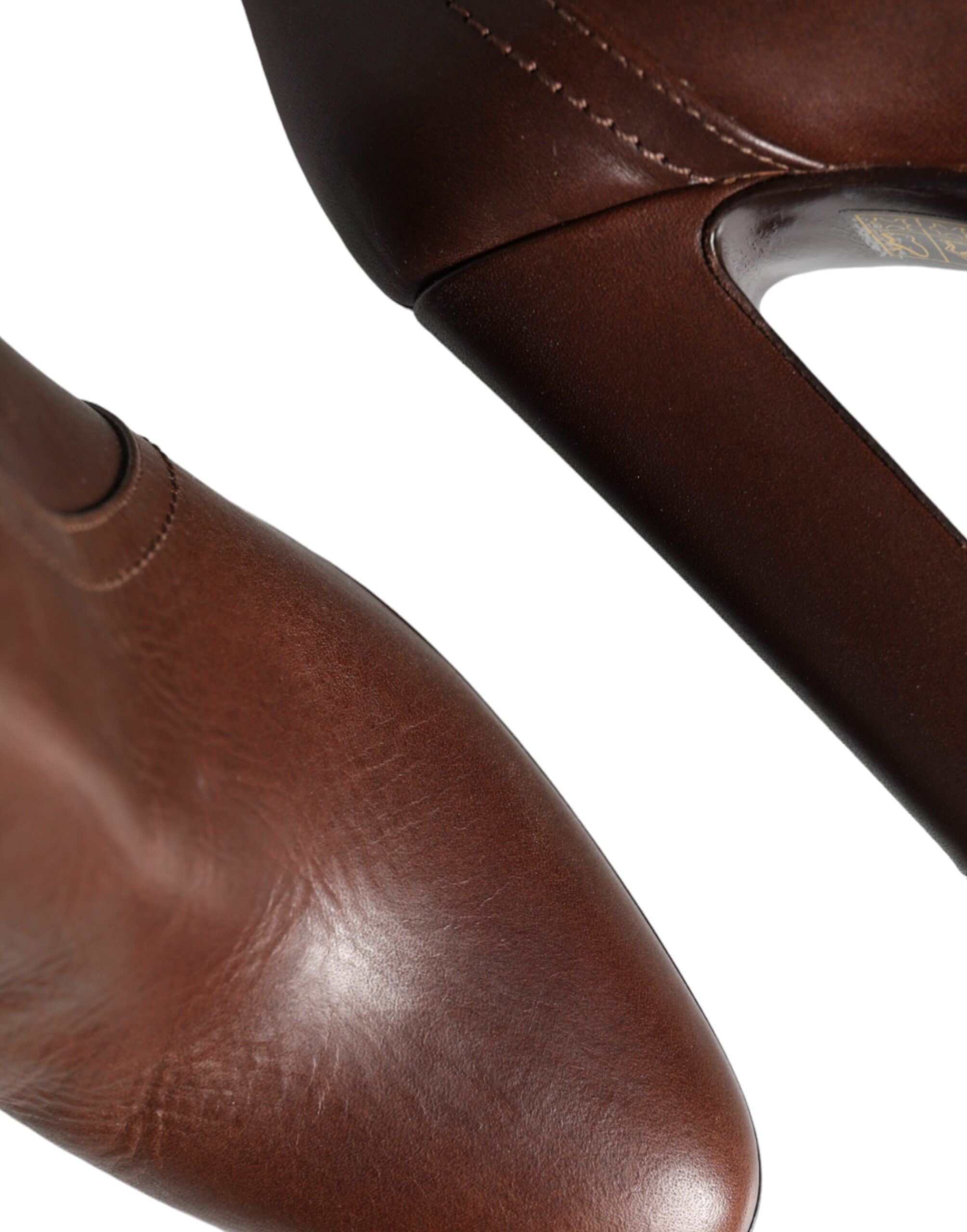 Dolce & Gabbana Braune Leder Heels Halbhohe Stiefel Schuhe