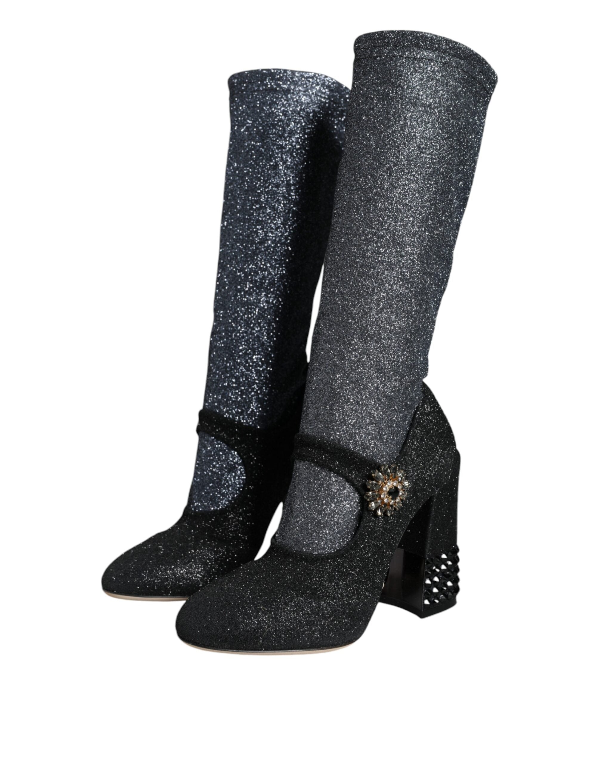 Dolce & Gabbana – Mary Janes-Stiefeletten mit Kristallen in Schwarz