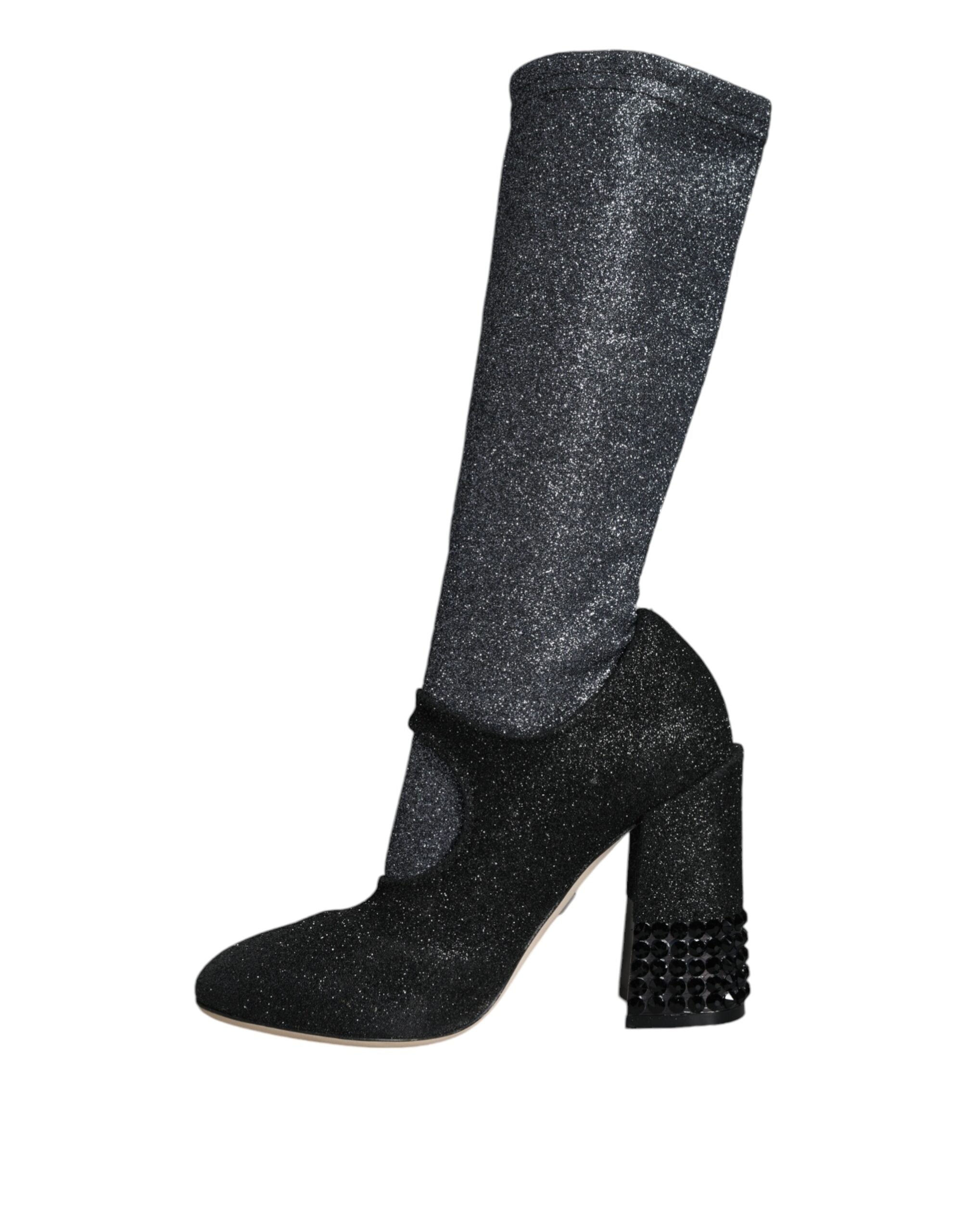 Dolce & Gabbana – Mary Janes-Stiefeletten mit Kristallen in Schwarz