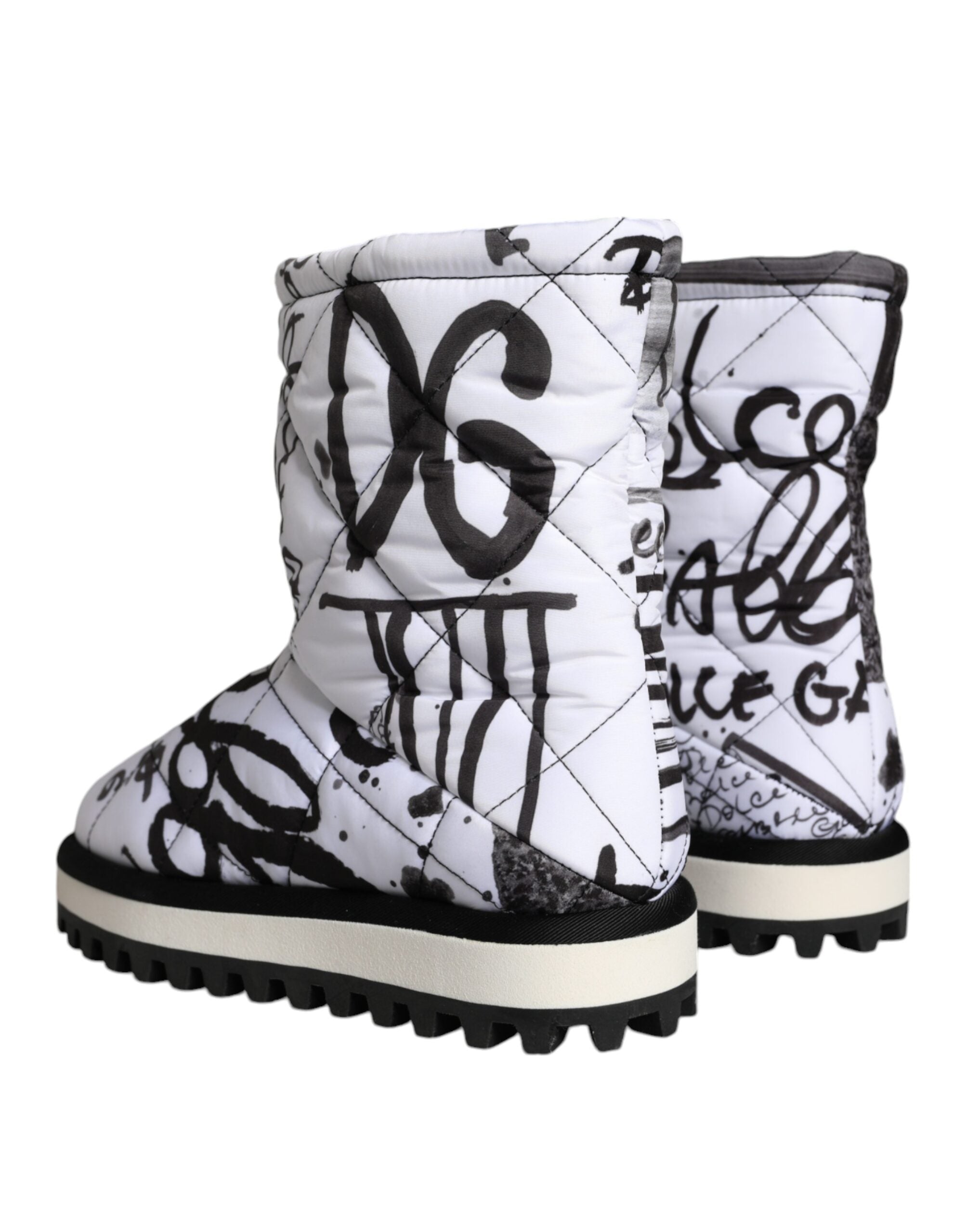 Dolce & Gabbana – Weiße, gepolsterte Stiefel mit Logo-Print, wadenlang