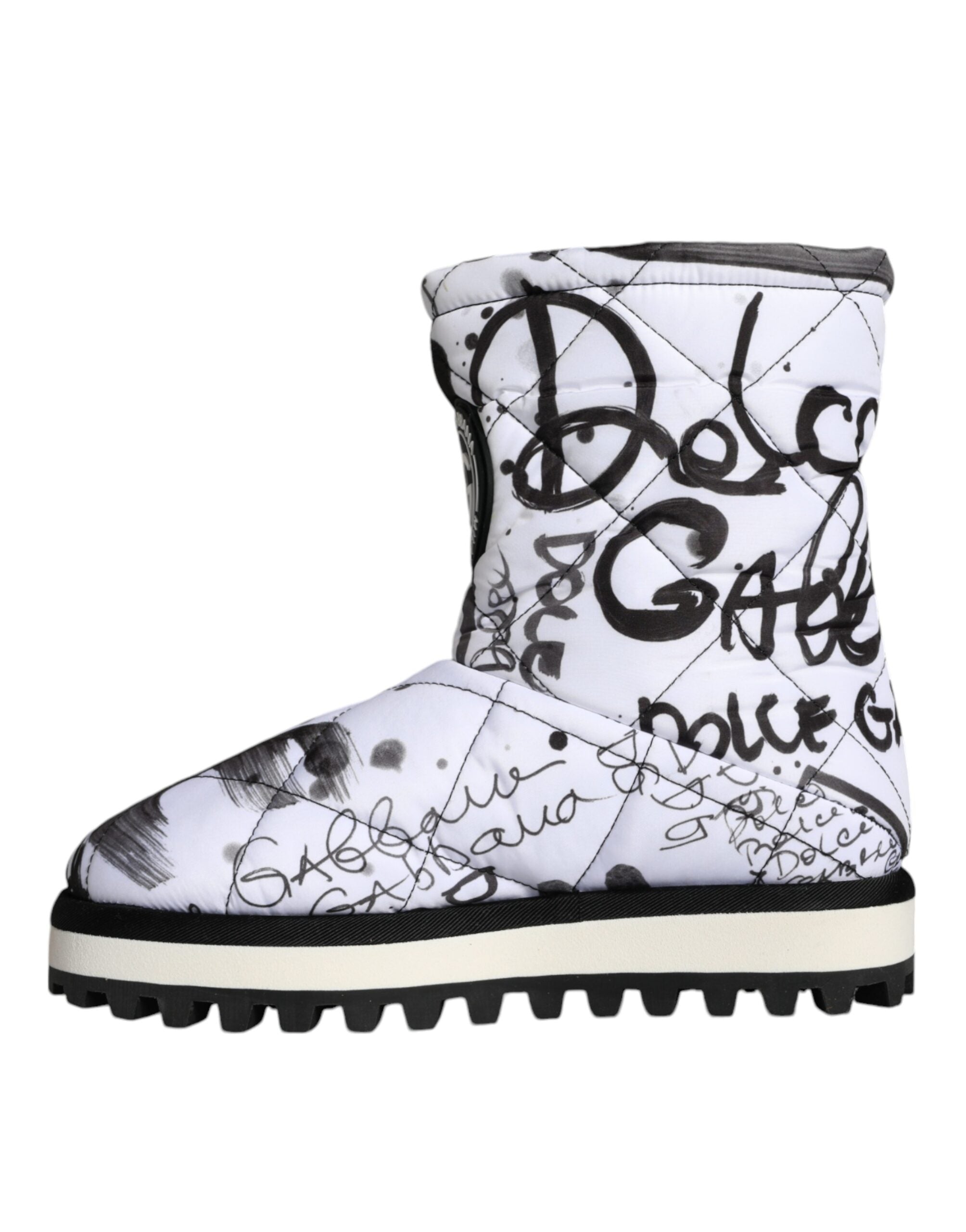Dolce & Gabbana – Weiße, gepolsterte Stiefel mit Logo-Print, wadenlang