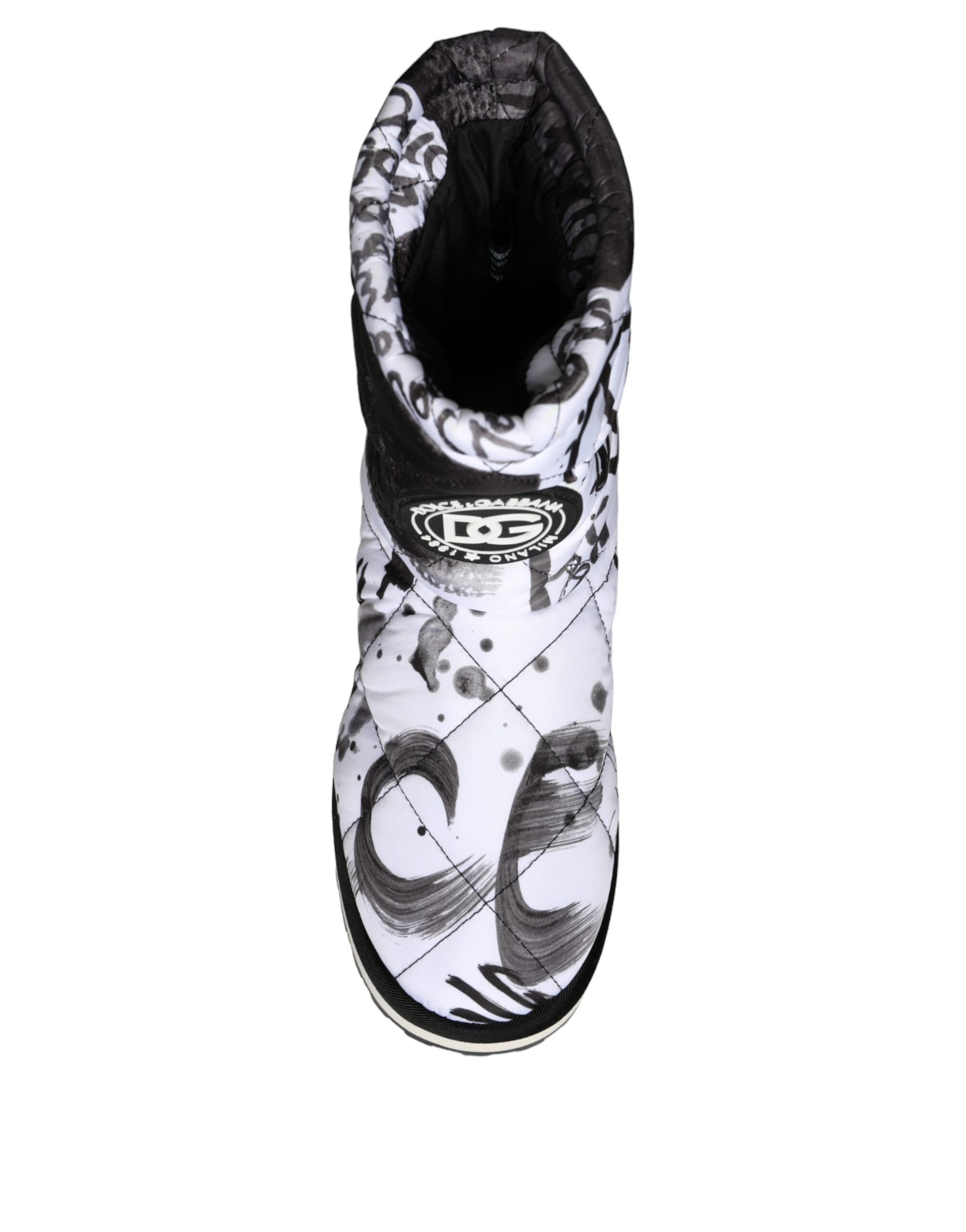 Dolce & Gabbana – Weiße, gepolsterte Stiefel mit Logo-Print, wadenlang