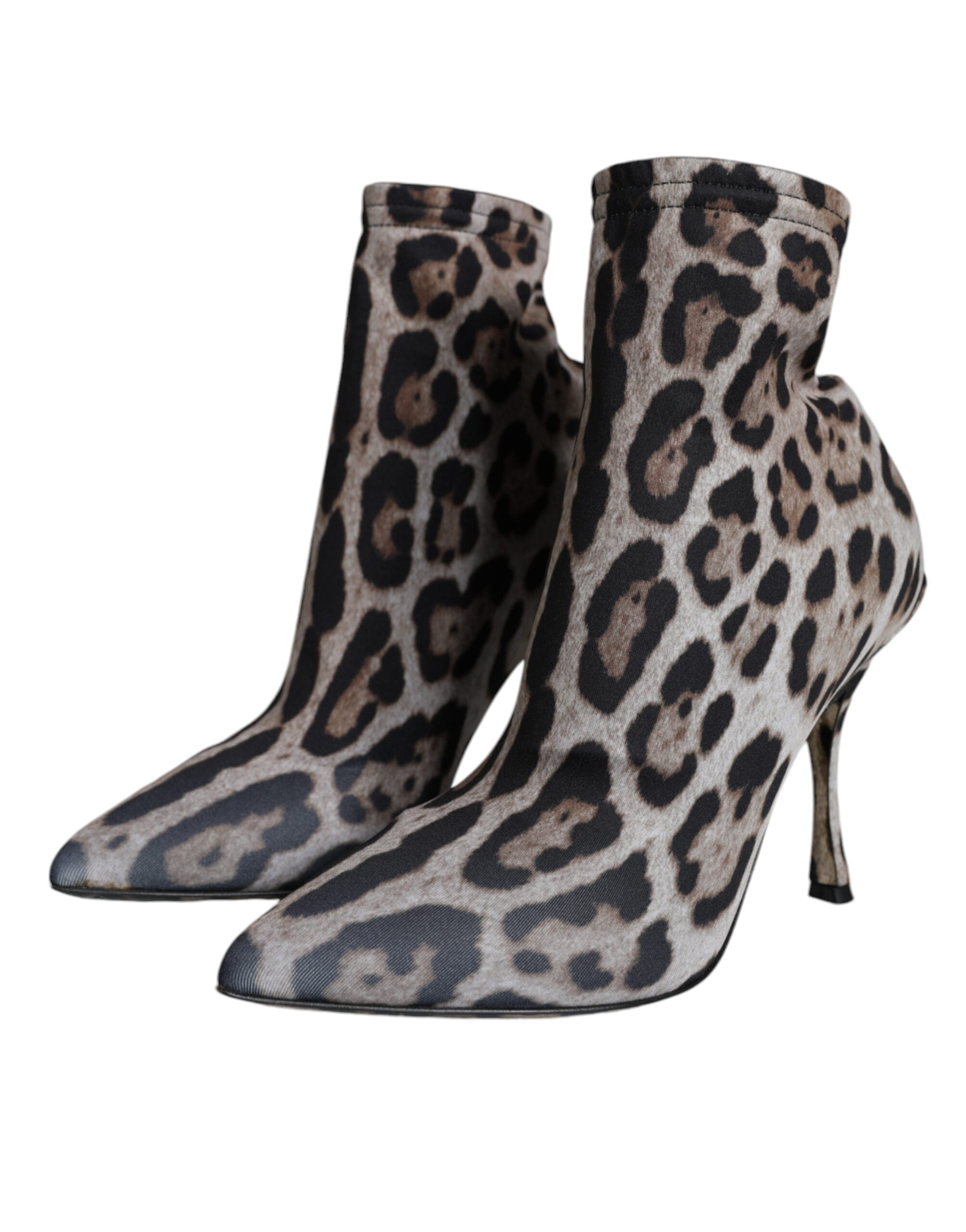 Dolce & Gabbana Grau Leopard Stretch Heels Stiefeletten Schuhe