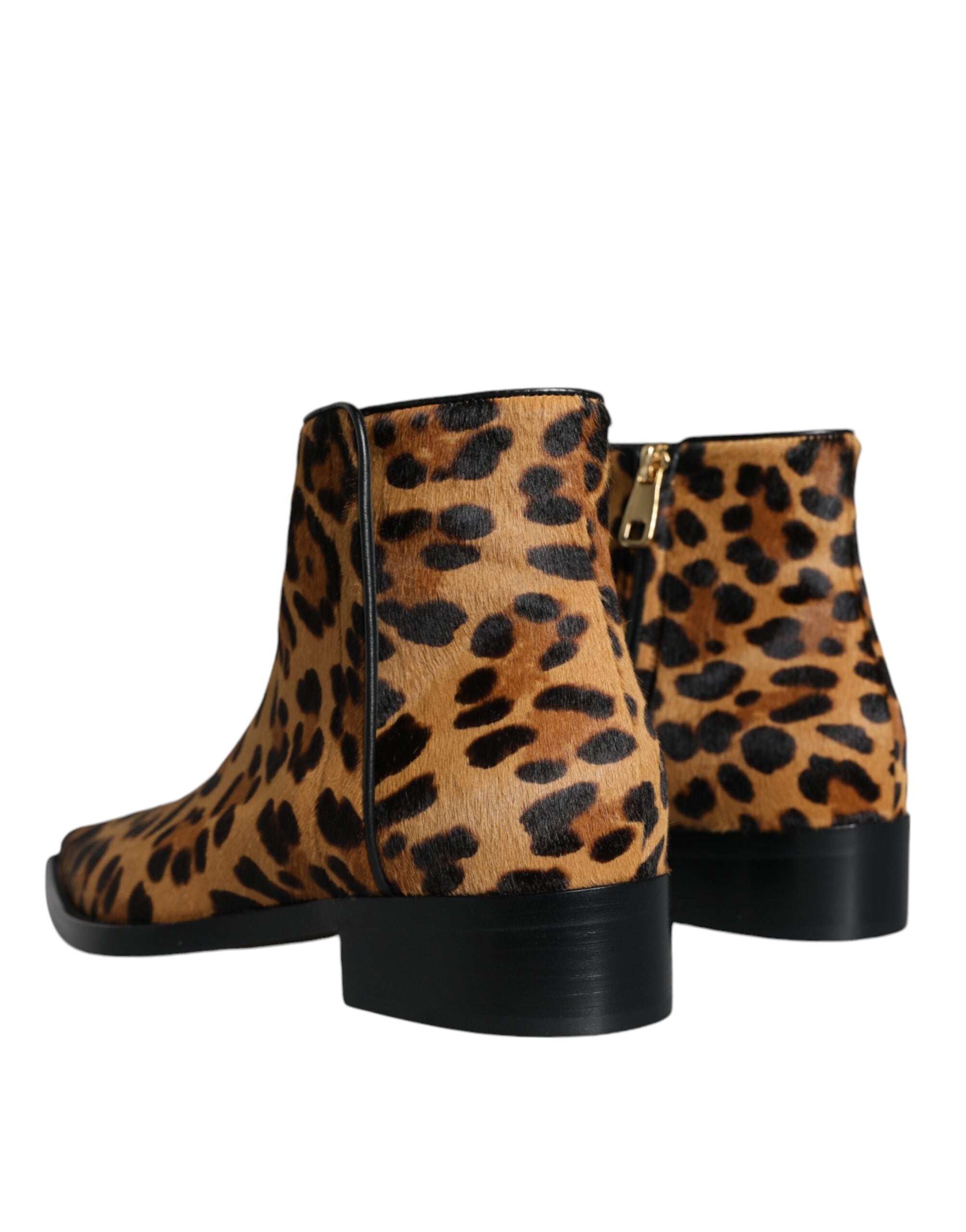 Dolce & Gabbana Braune Stiefeletten aus Kalbsfell mit Leopardenmuster