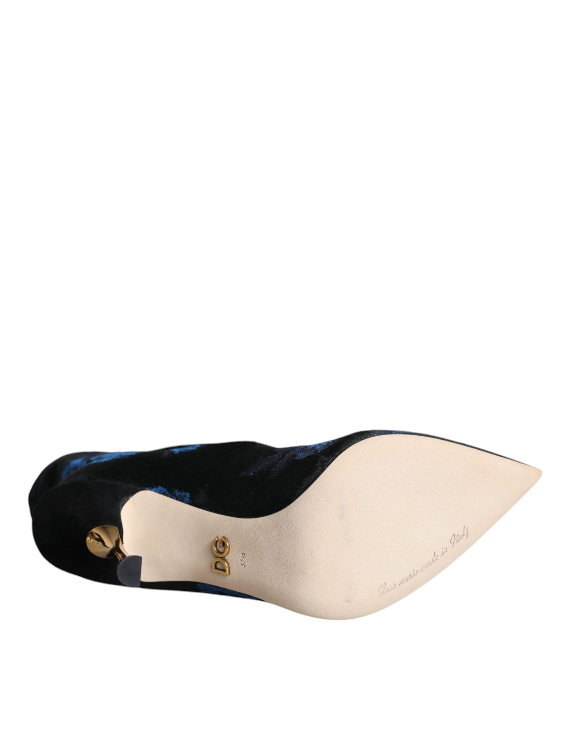 Dolce & Gabbana – Schwarze Stretch-Stiefel mit Blumenmuster und halbhohem Schaft