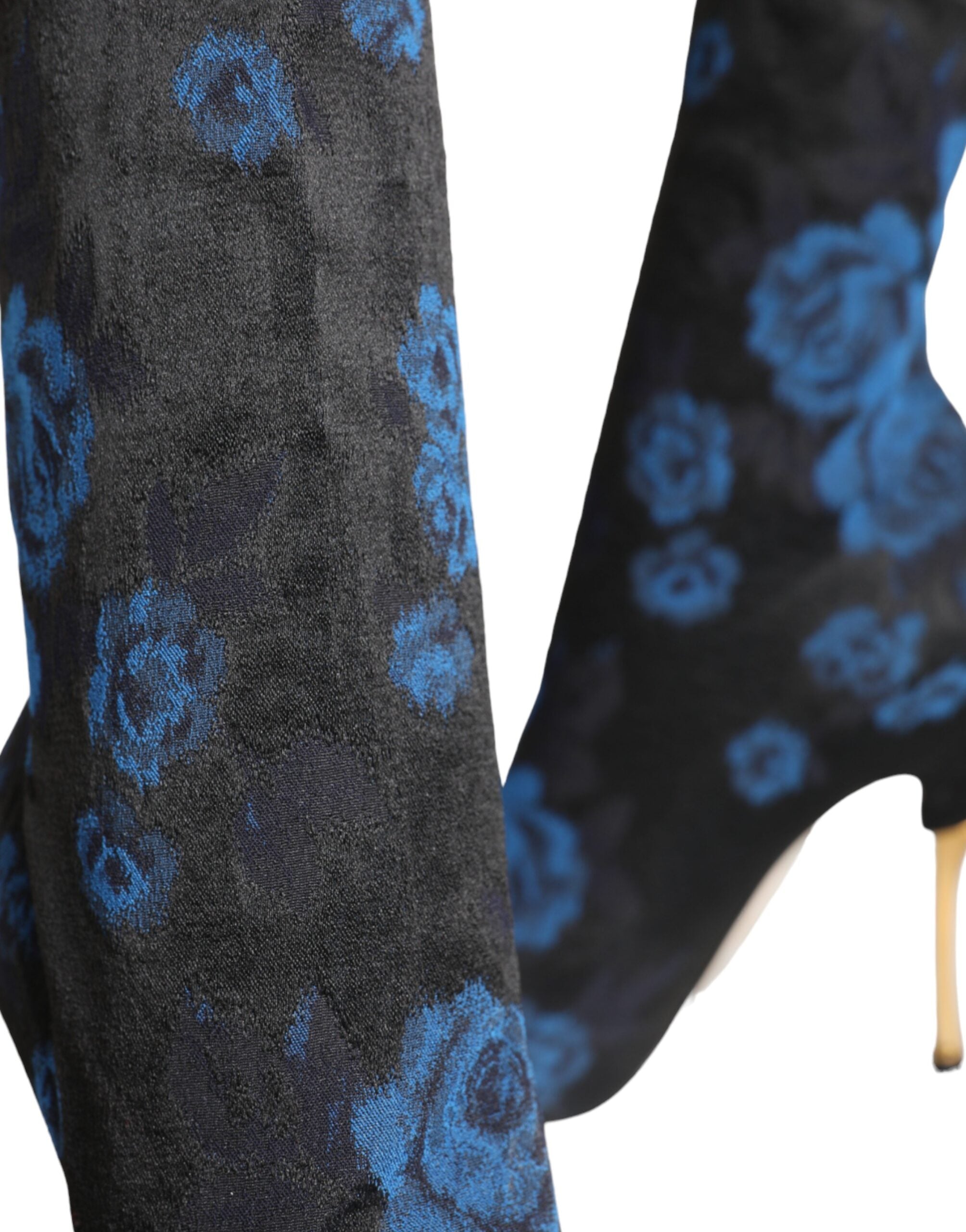 Dolce & Gabbana – Schwarze Stretch-Stiefel mit Blumenmuster und halbhohem Schaft