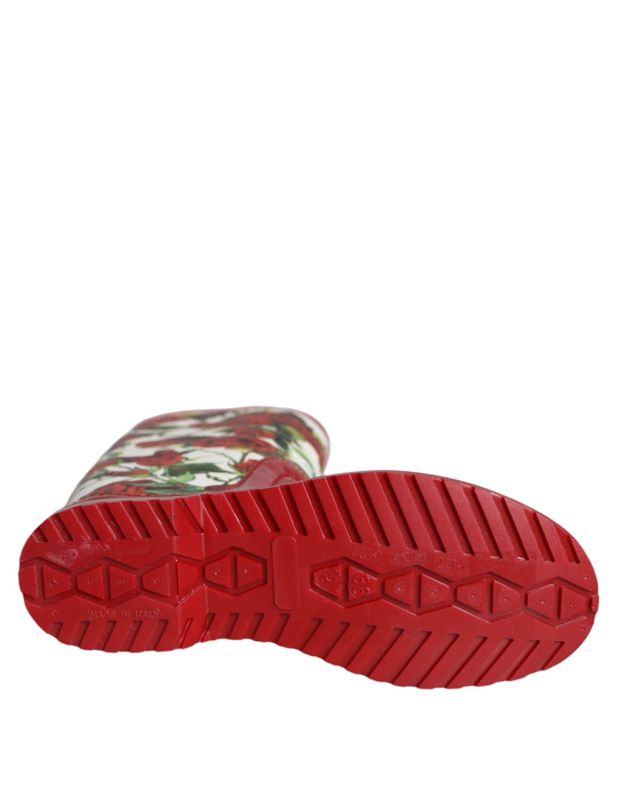 Dolce & Gabbana Rote, florale Gummistiefel mit kniehohen, flachen Schuhen