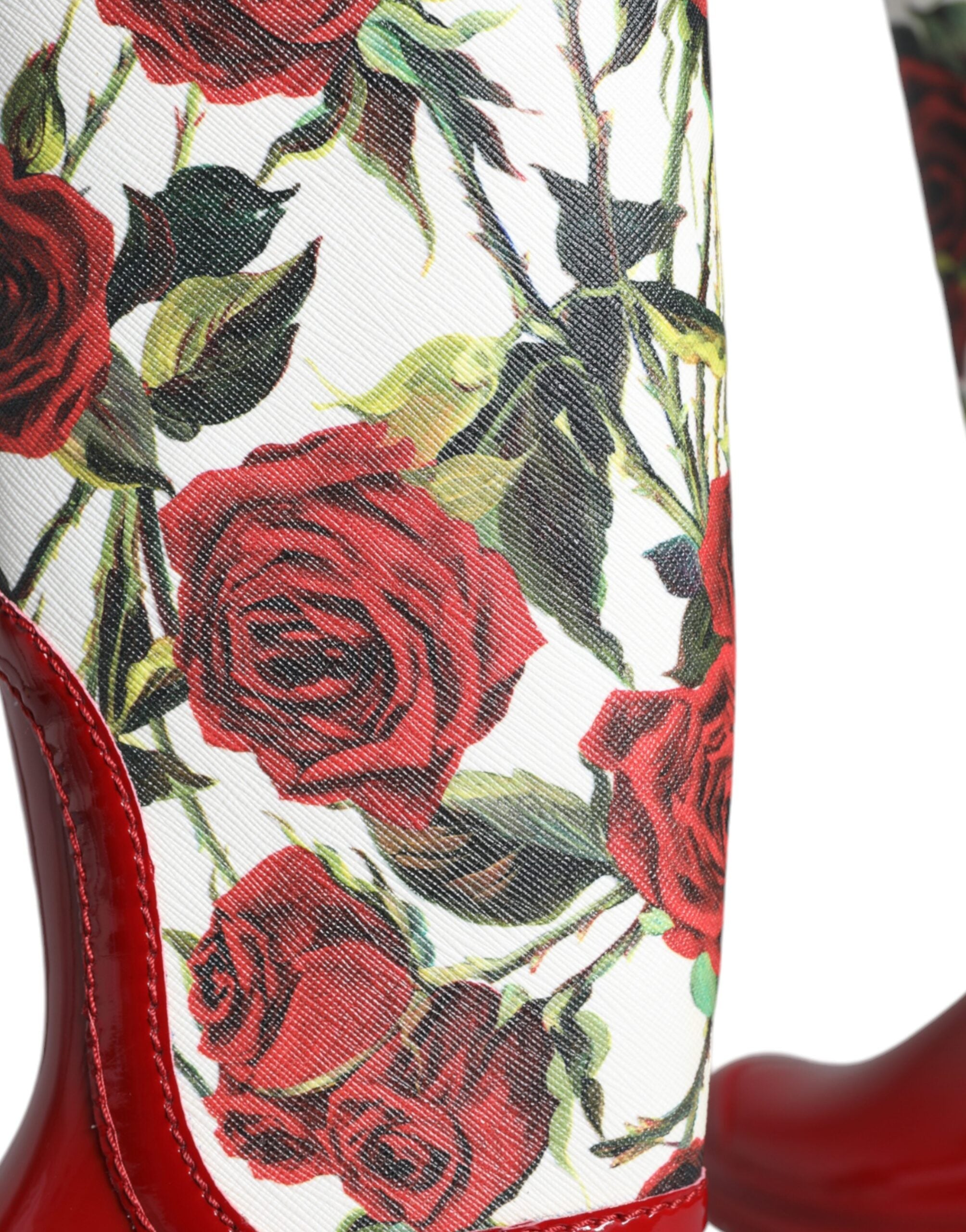 Dolce & Gabbana Rote, florale Gummistiefel mit kniehohen, flachen Schuhen