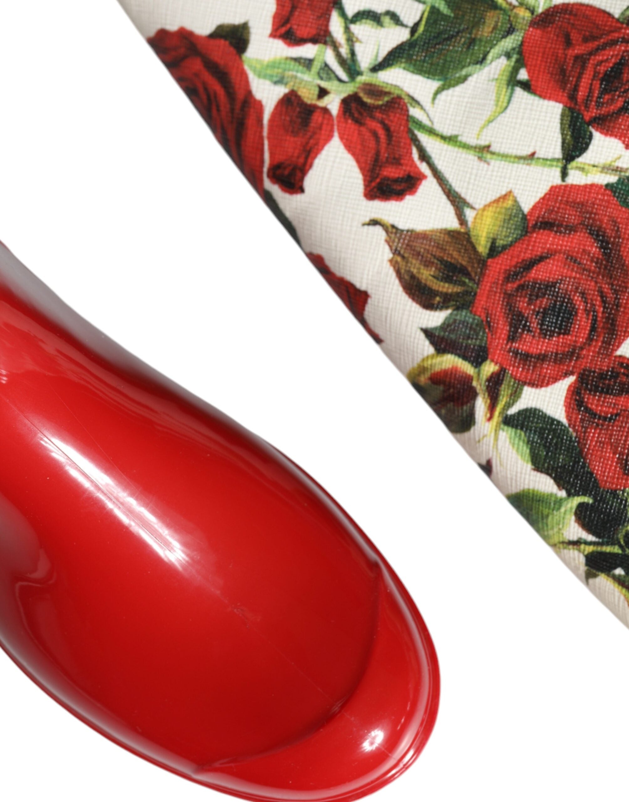 Dolce & Gabbana Rote, florale Gummistiefel mit kniehohen, flachen Schuhen