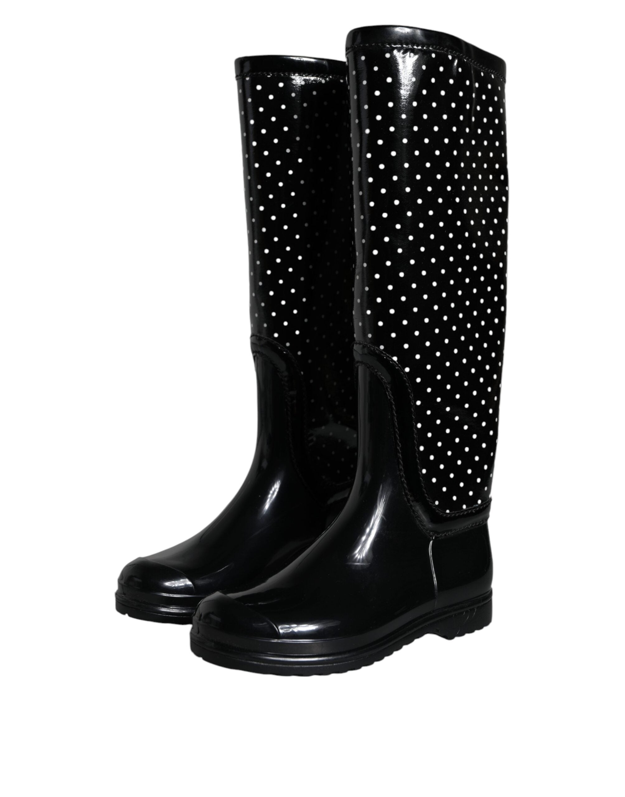 Dolce & Gabbana – Kniehohe Stiefel aus Gummi mit schwarzen Punkten