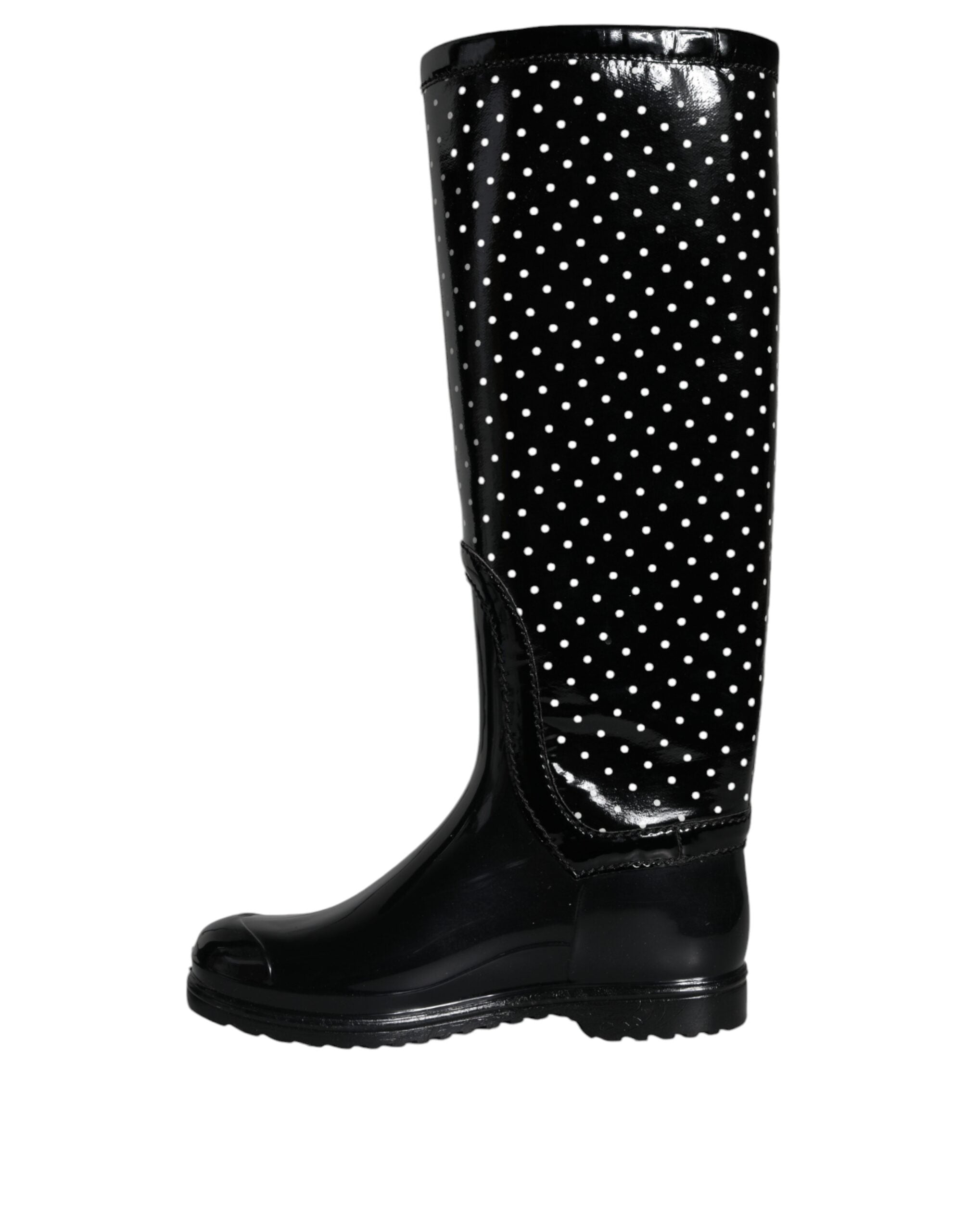 Dolce & Gabbana – Kniehohe Stiefel aus Gummi mit schwarzen Punkten
