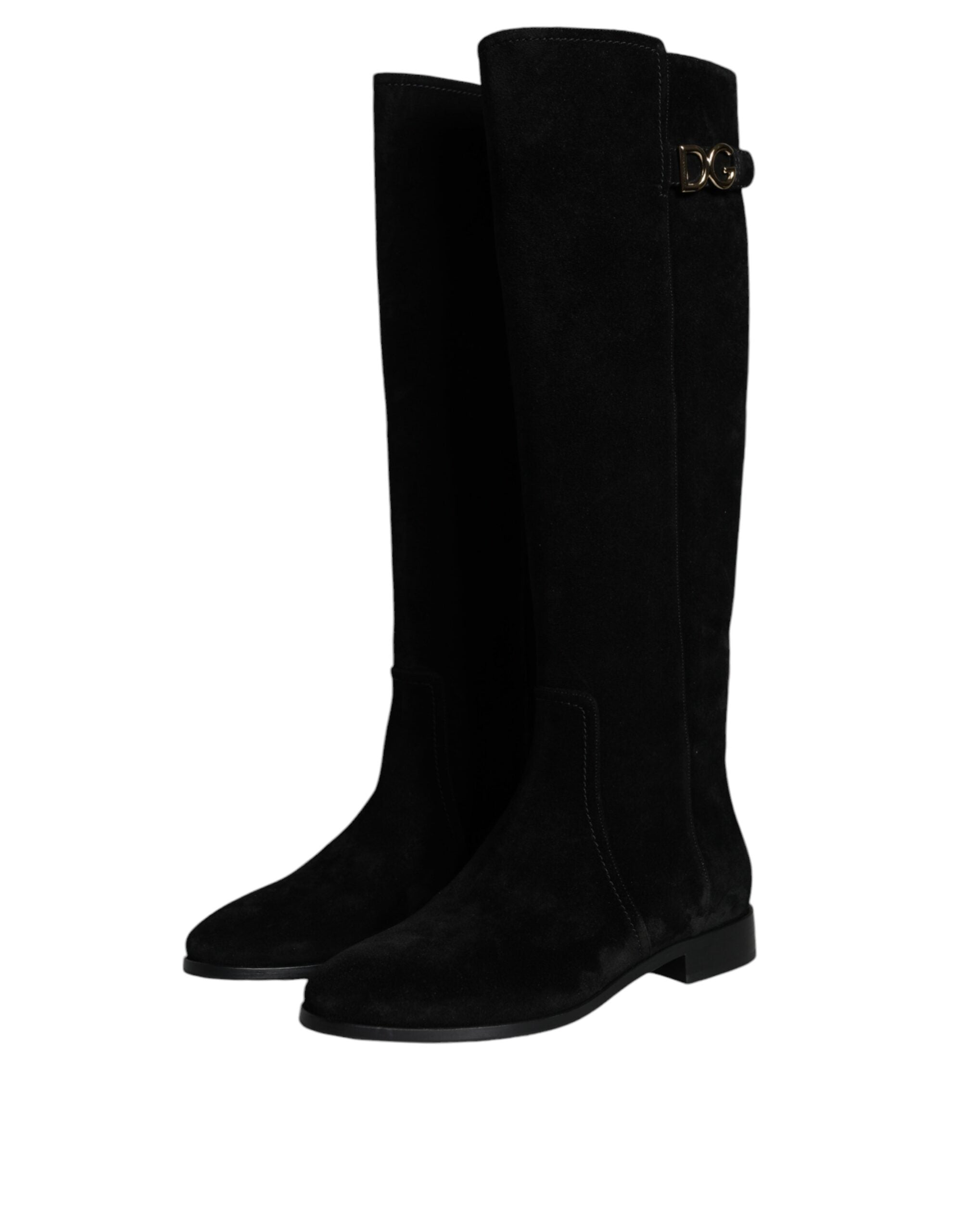 Dolce & Gabbana – Kniehohe Stiefel aus schwarzem Wildleder