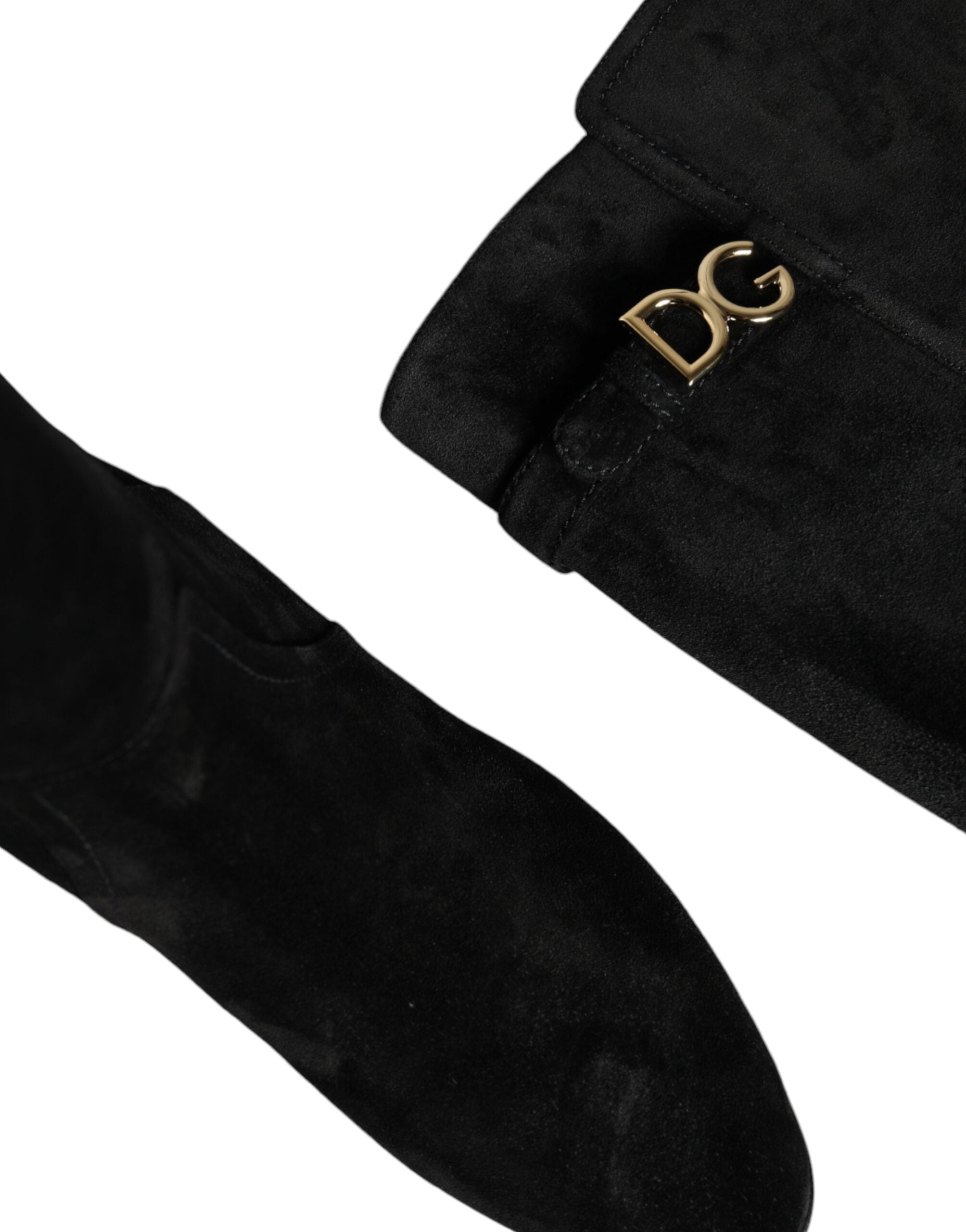 Dolce & Gabbana – Kniehohe Stiefel aus schwarzem Wildleder