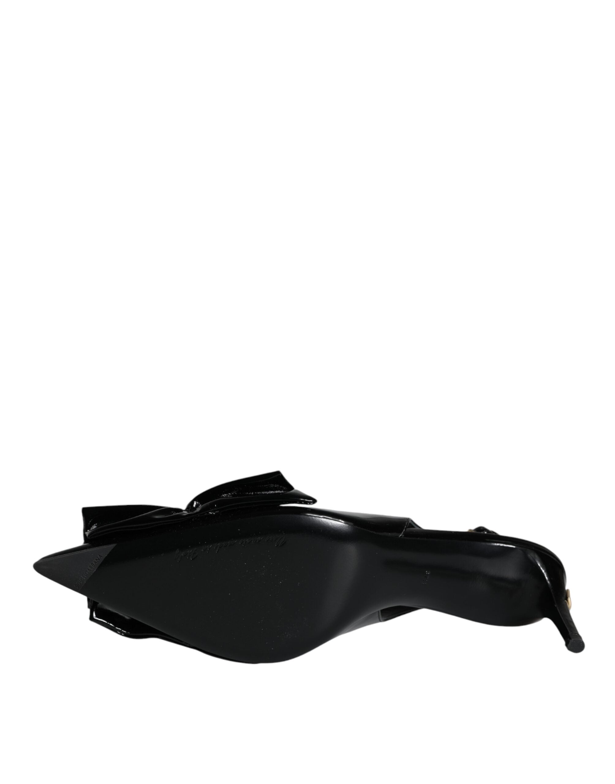 Pantofi Dolce & Gabbana negri din piele lăcuită cu toc Slingback