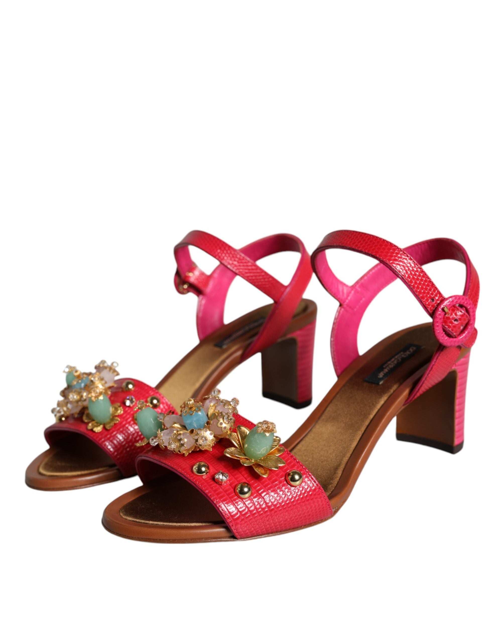 Dolce & Gabbana – Keira – Sandalen aus Fuchsia mit Verzierung aus Leder