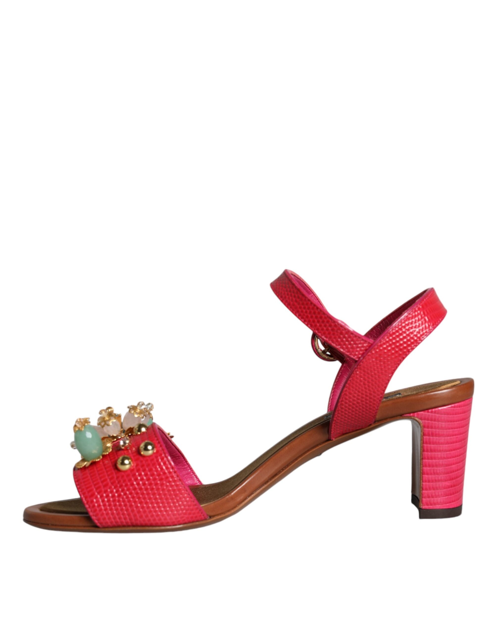 Dolce & Gabbana – Keira – Sandalen aus Fuchsia mit Verzierung aus Leder