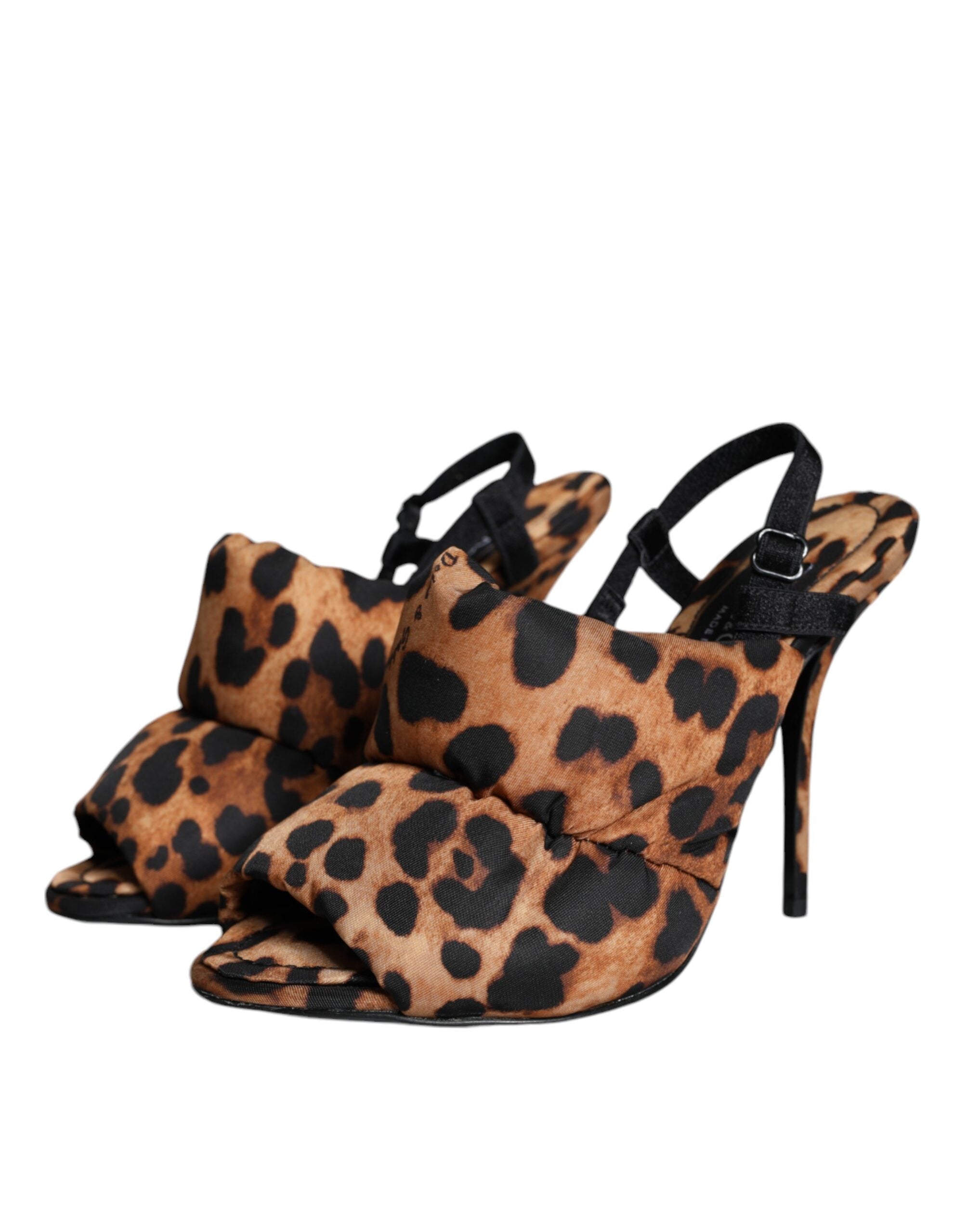 Dolce & Gabbana Braune Keira Slingback-Sandalen mit Leopardenmuster