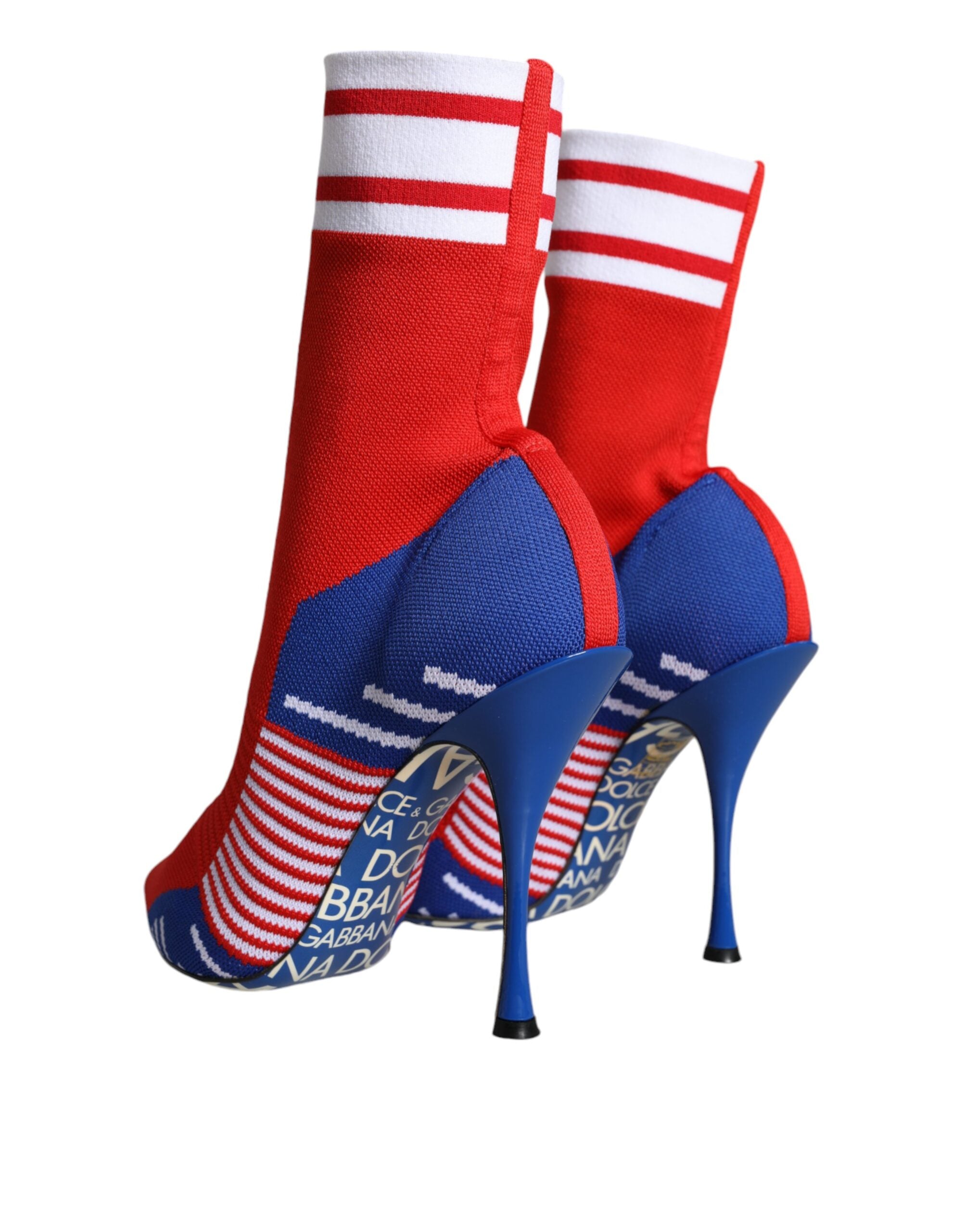 Dolce & Gabbana – Rot-blaue Stretch-Stiefeletten im Sockenstil mit Logo