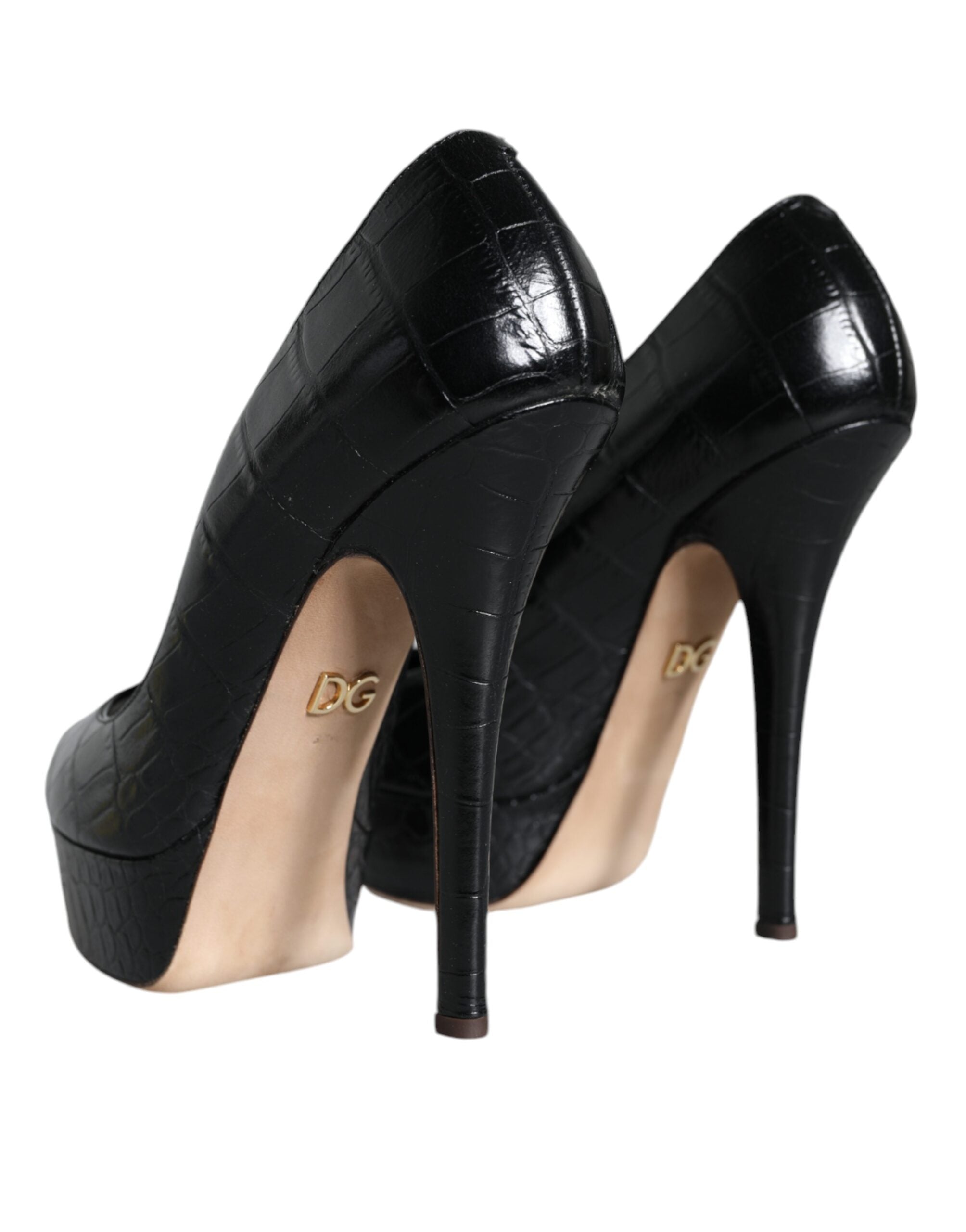 Pantofi cu toc platforma din piele neagră Dolce & Gabbana
