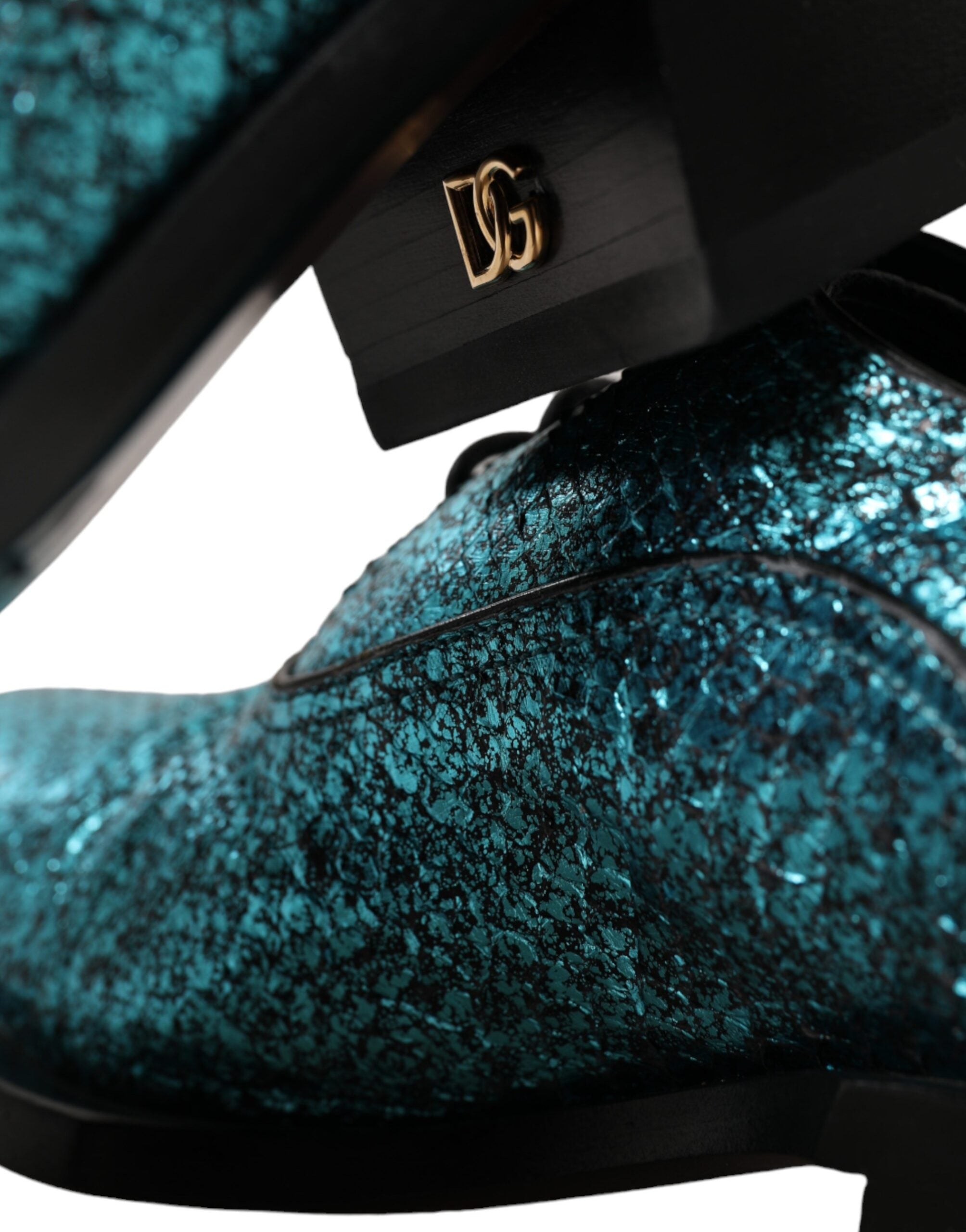 Dolce & Gabbana – Blaue Derby-Absatzschuhe aus Leder mit Blockabsatz