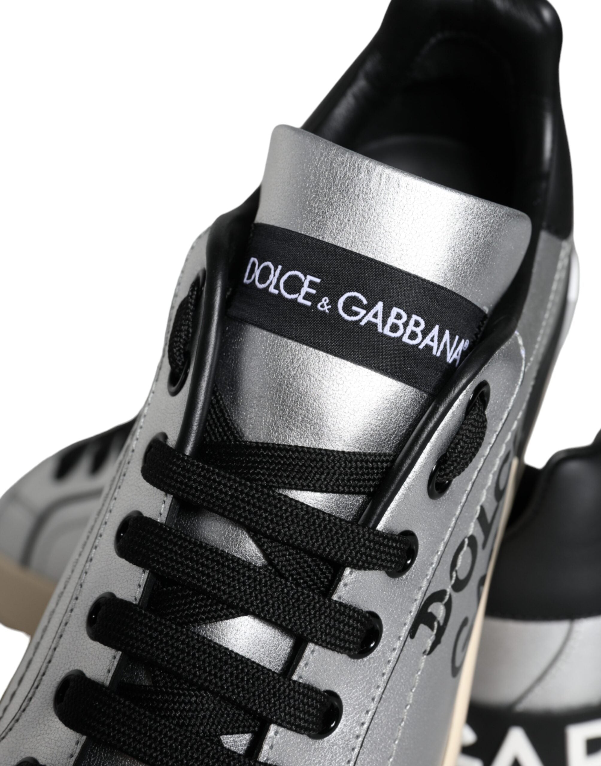 Dolce & Gabbana Silber Portofino Kalbsleder Sneakers Schuhe