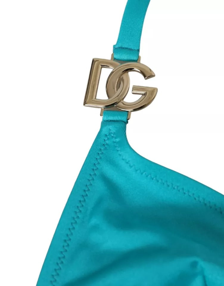 Dolce & Gabbana - Sutien de baie albastru-verde cu imprimeu halter DG