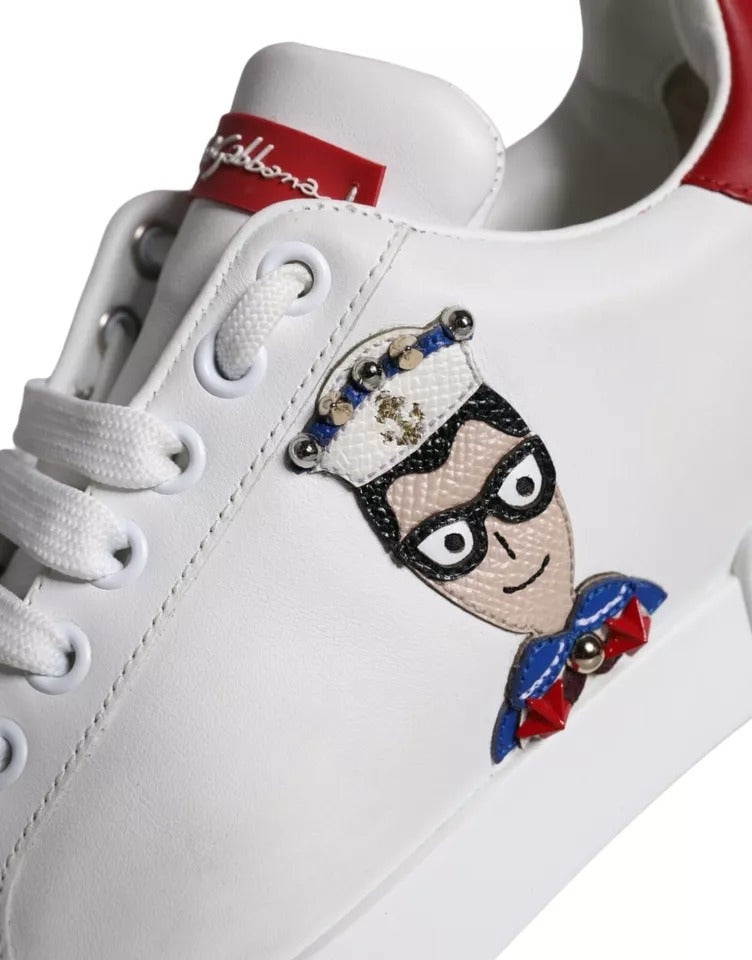 Dolce & Gabbana – Portofino-Sneakers aus Kalbsnappaleder in Weiß mit Patch
