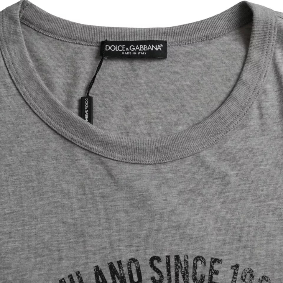Dolce & Gabbana Graues T-Shirt aus Baumwolle mit Rundhalsausschnitt und grafischem Druck
