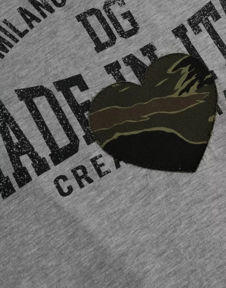 Dolce & Gabbana Graues T-Shirt aus Baumwolle mit Rundhalsausschnitt und grafischem Druck