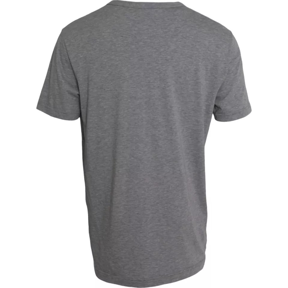 Dolce & Gabbana Graues T-Shirt aus Baumwolle mit Rundhalsausschnitt und grafischem Druck
