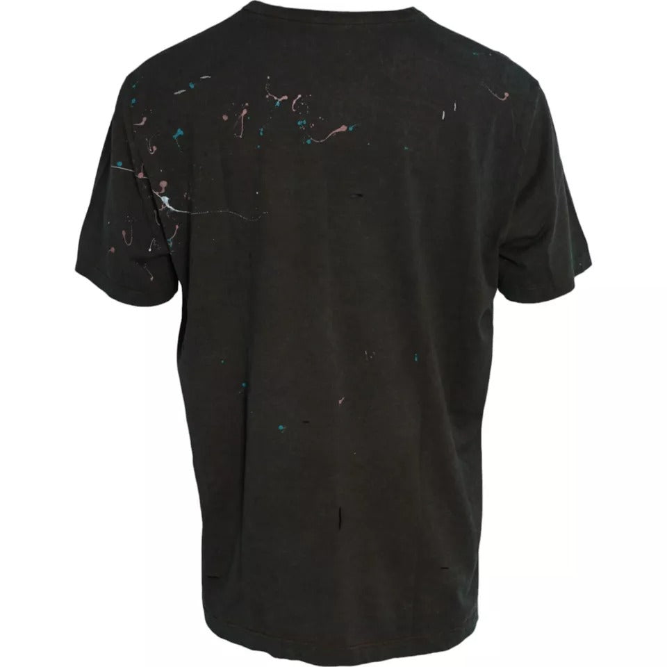 Tricou Dolce & Gabbana cu guler rotund din bumbac gri Color Splash