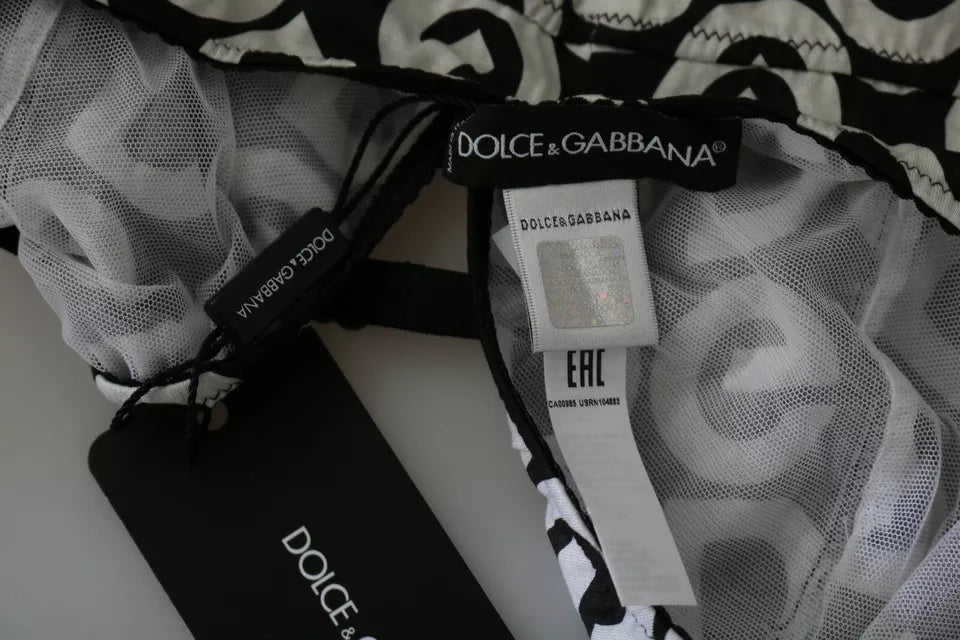 Dolce & Gabbana – Schwarze ärmellose Bademode mit DG Mania-Print