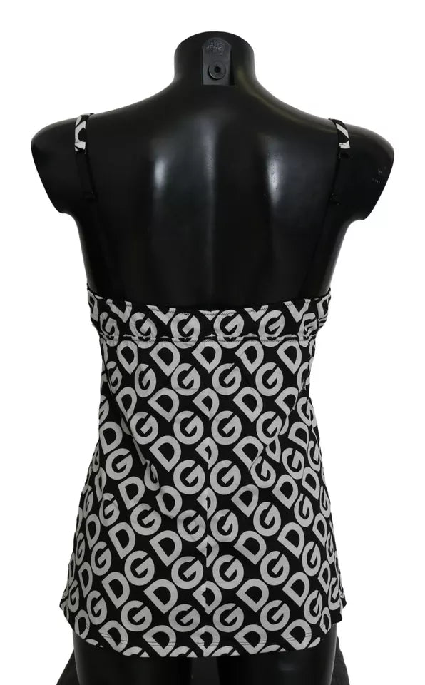 Dolce & Gabbana – Schwarze ärmellose Bademode mit DG Mania-Print