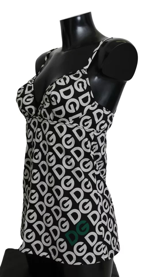 Dolce & Gabbana – Schwarze ärmellose Bademode mit DG Mania-Print