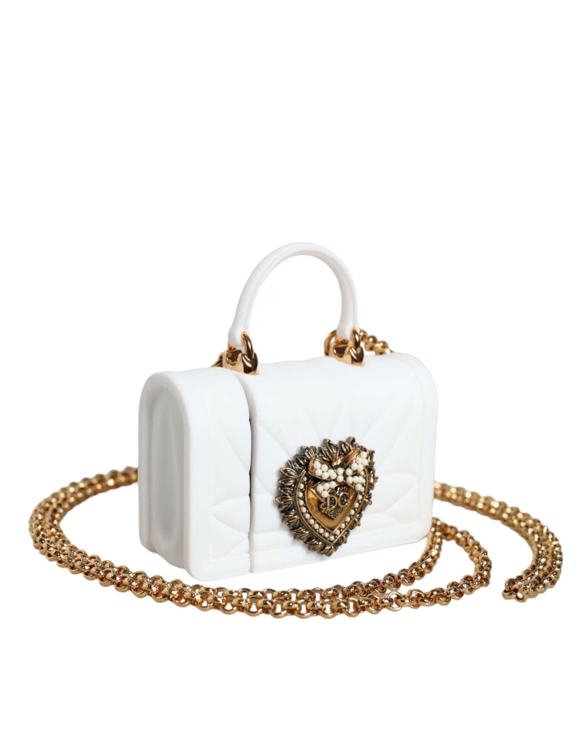 Husă Dolce & Gabbana Devotion Heart Cover din silicon alb pentru Airpods