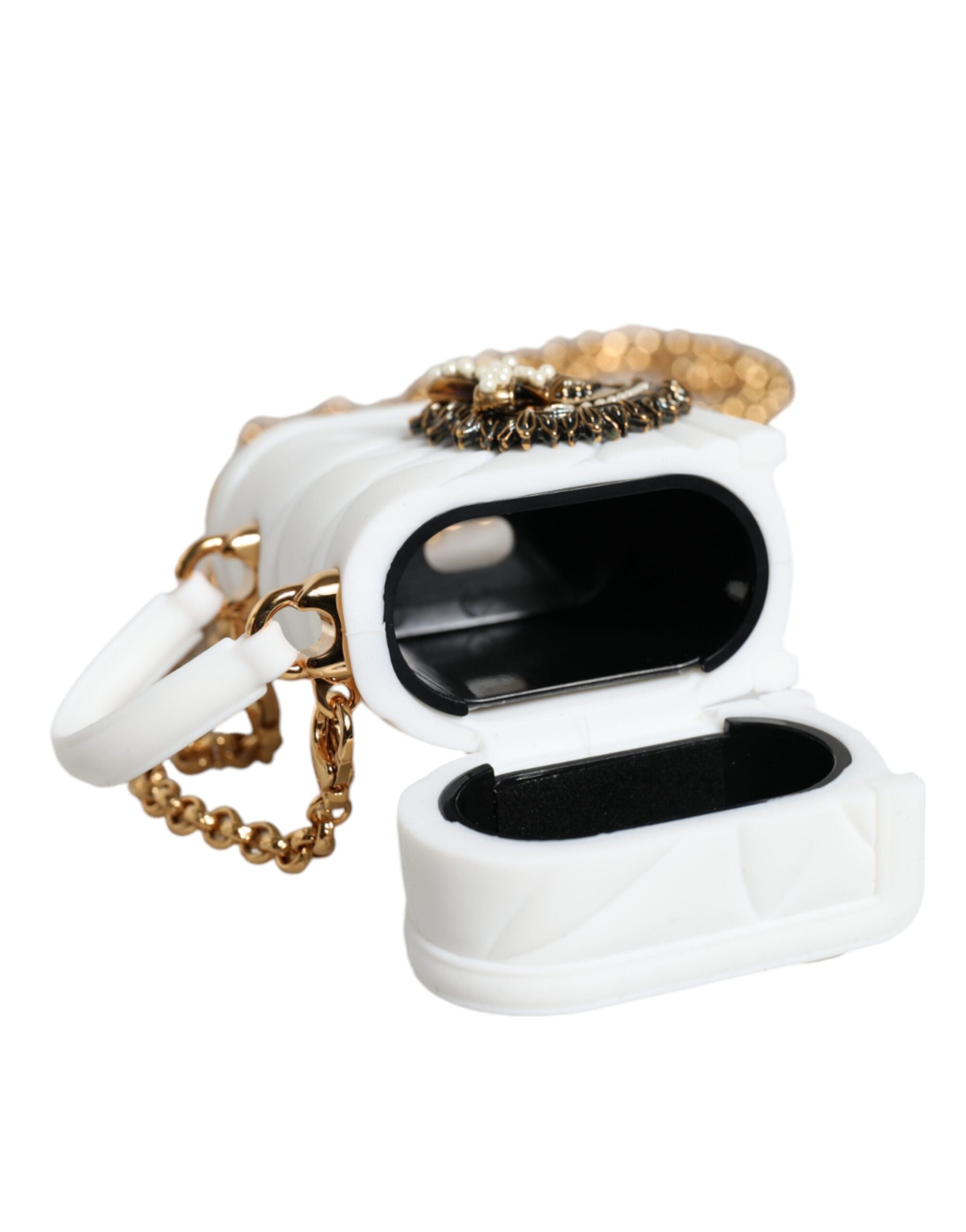 Husă Dolce & Gabbana Devotion Heart Cover din silicon alb pentru Airpods