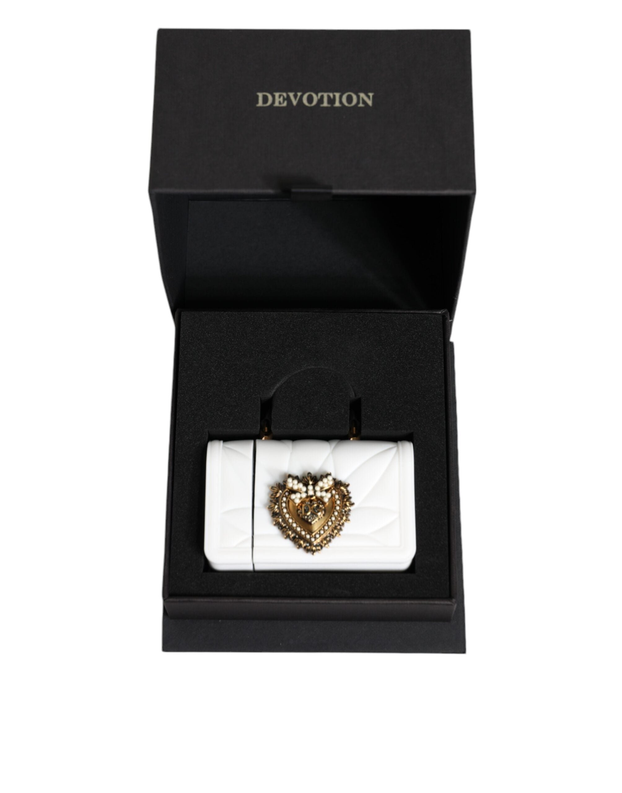 Husă Dolce & Gabbana Devotion Heart Cover din silicon alb pentru Airpods