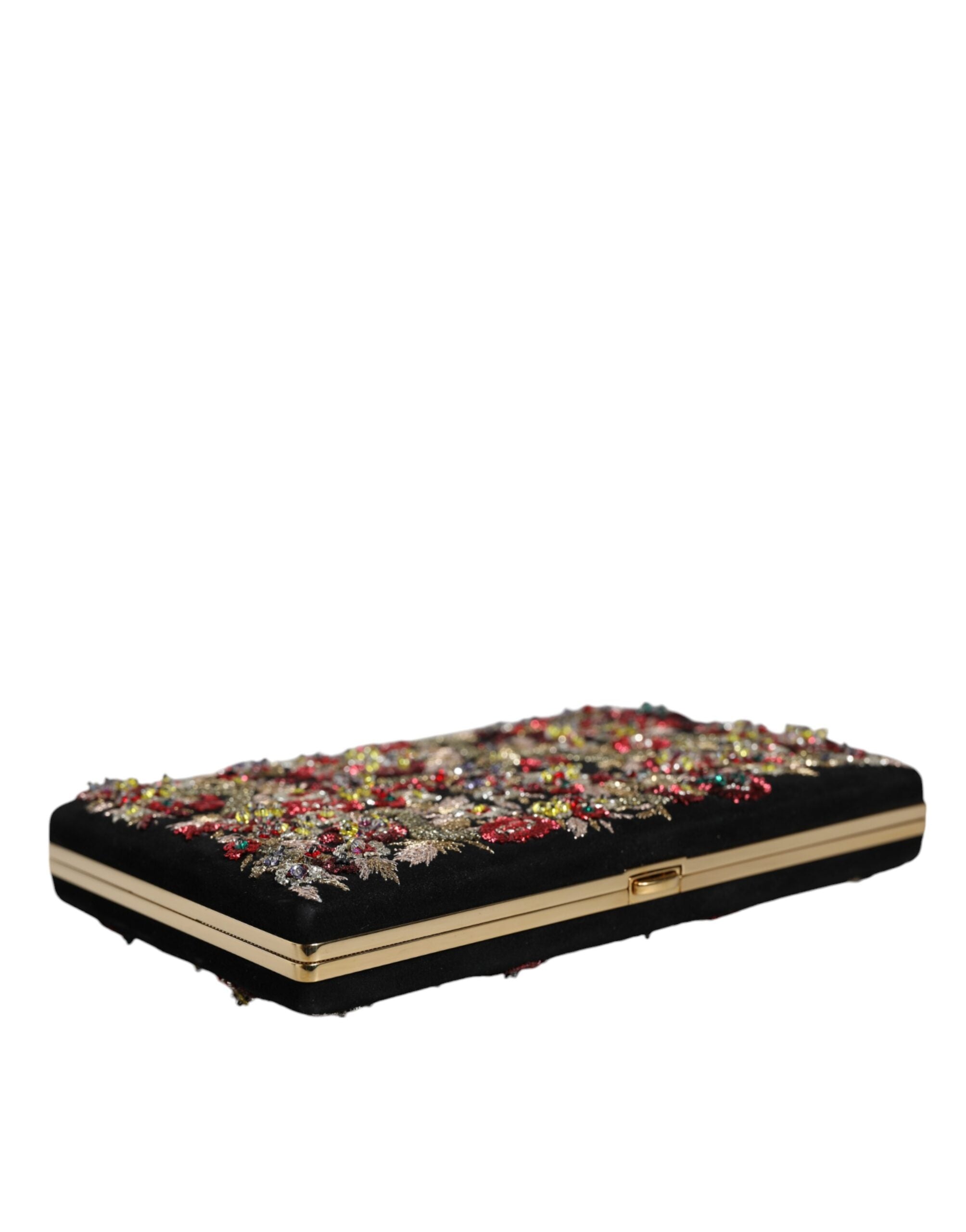 Dolce & Gabbana – Clutch mit mehrfarbigem Blumenmuster und goldenem Rahmen, Abendtasche