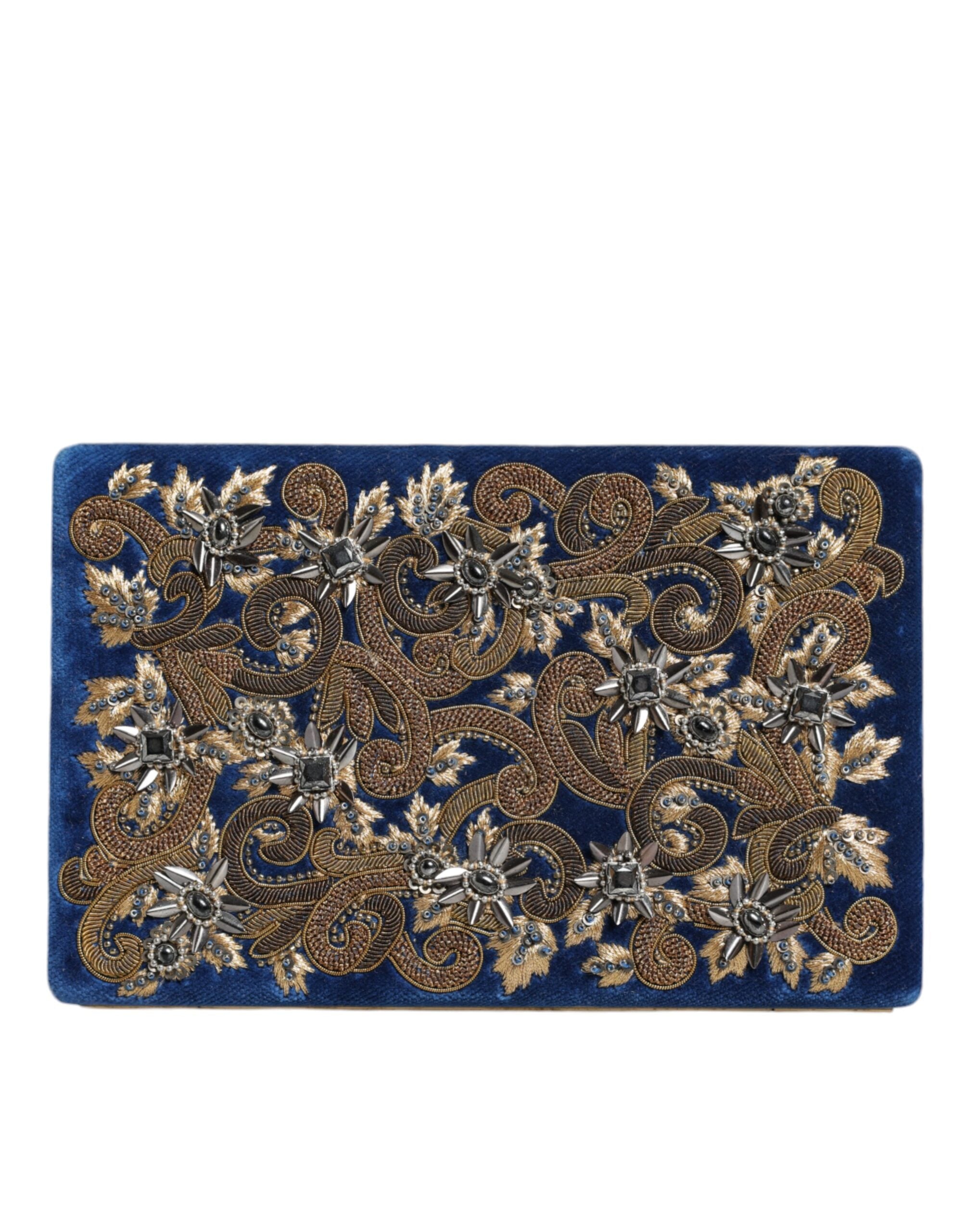 Dolce & Gabbana Blauer Samt Goldrahmen Clutch Abendtasche Partytasche